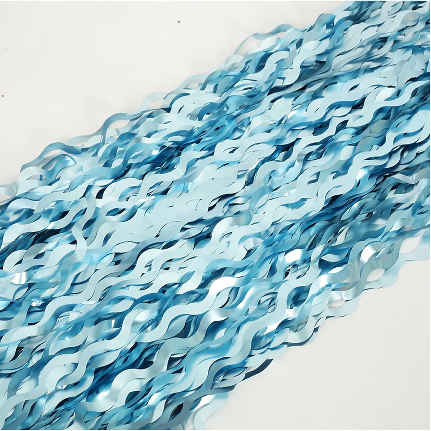 4 Pack Wavy Blue Foil Fringe Curtains 33x66ft Ocean Backdrop