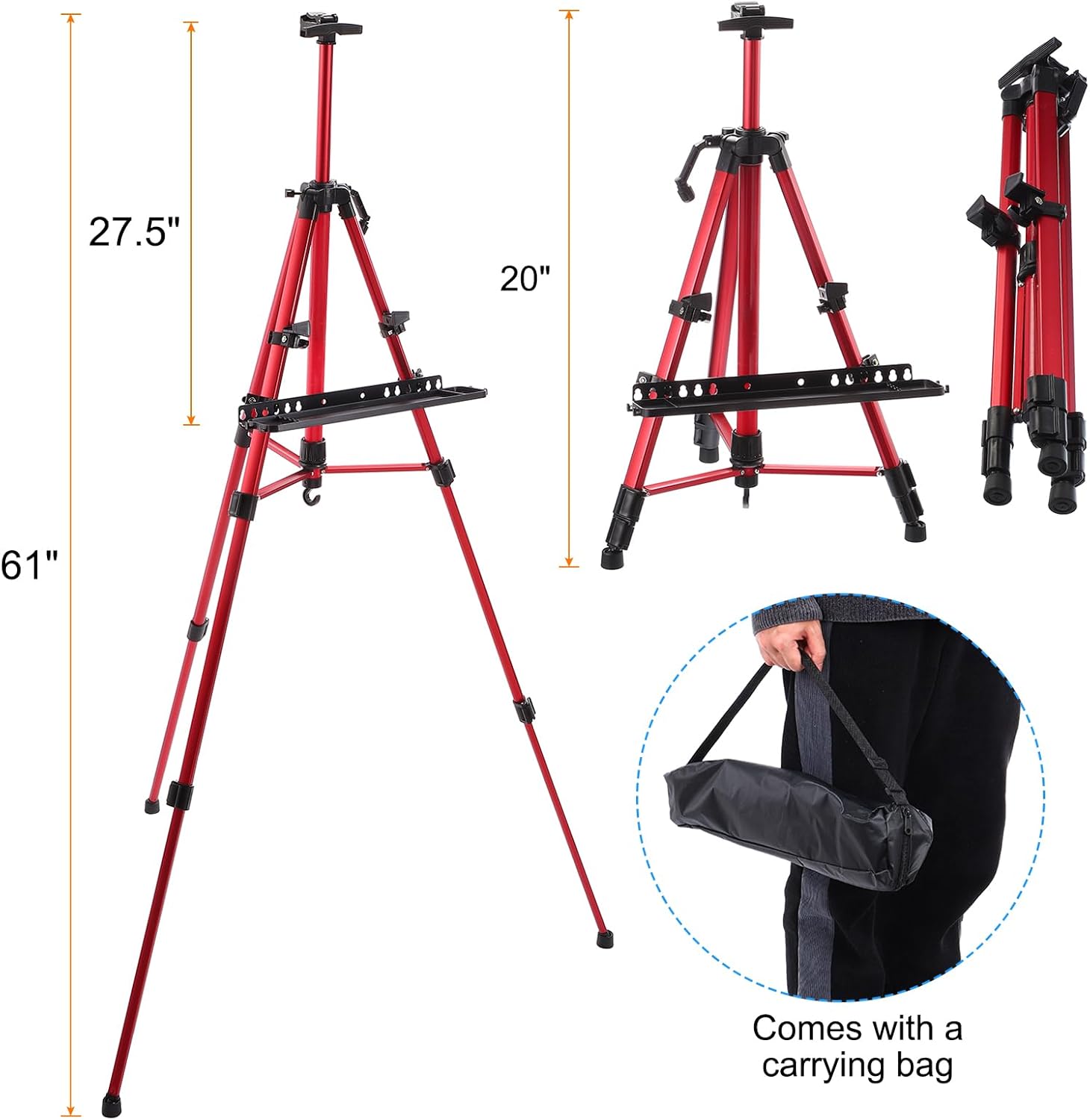 PATIKIL Artist Easel Stand Red Adjustable Height