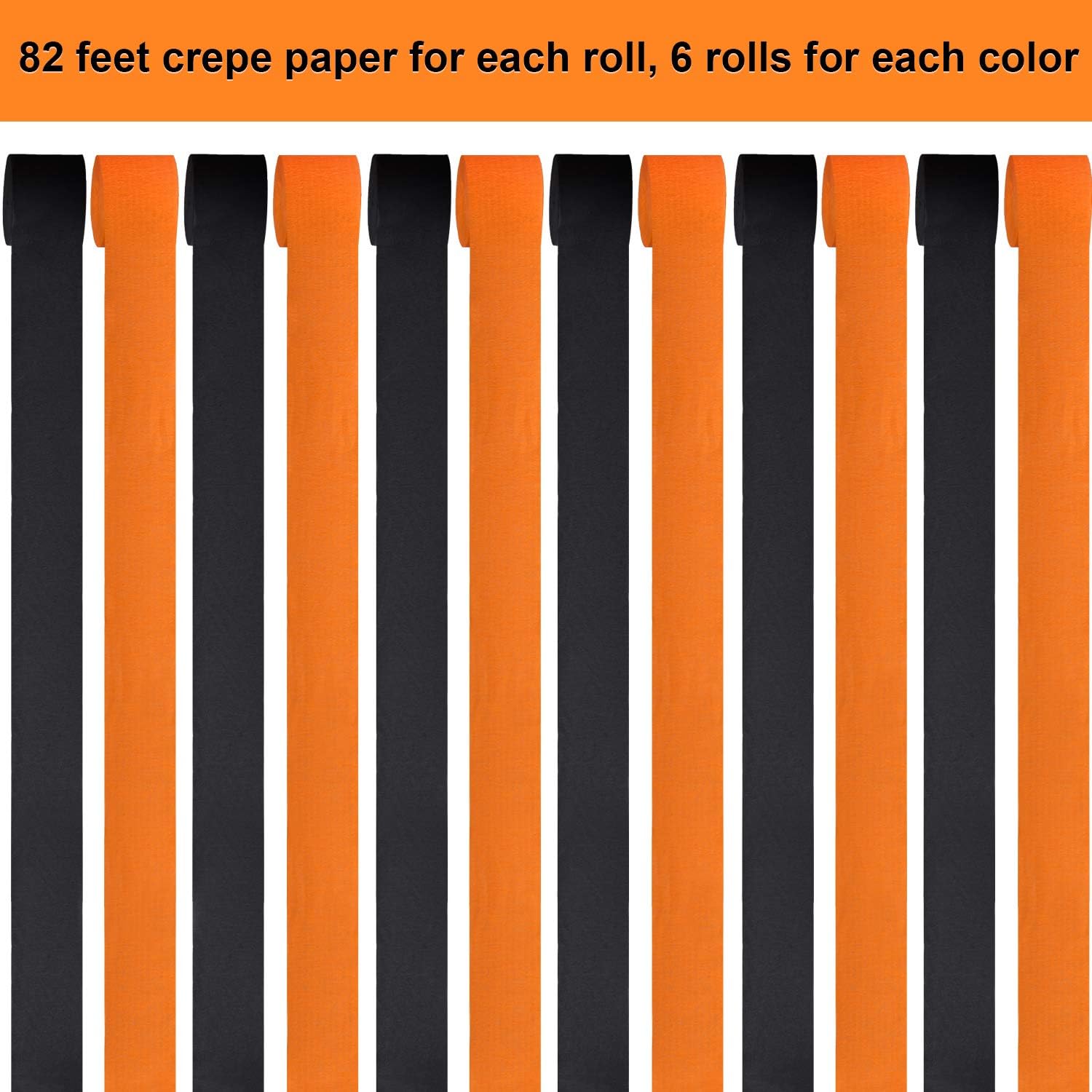 Outus Halloween Crepe Paper Roll 12-Pack Black and Orange