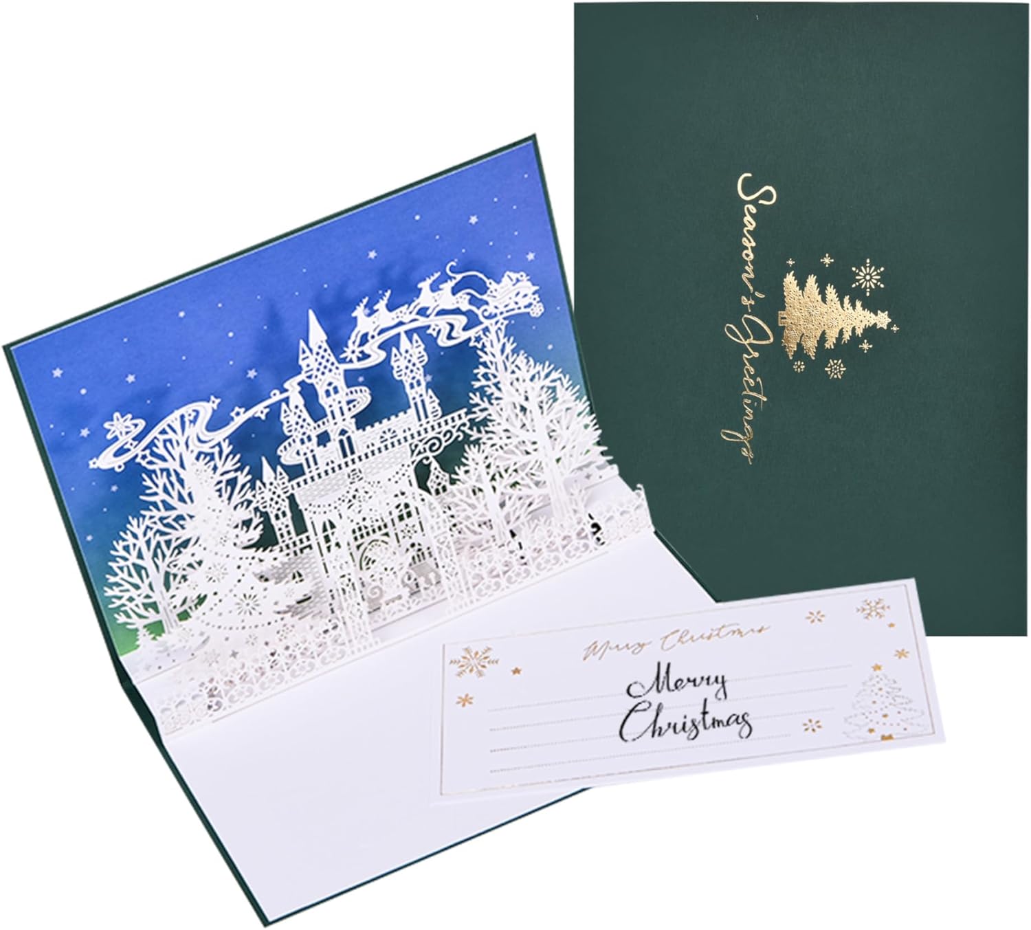 FIAMR 3D Embossed Silver Christmas Castle Card