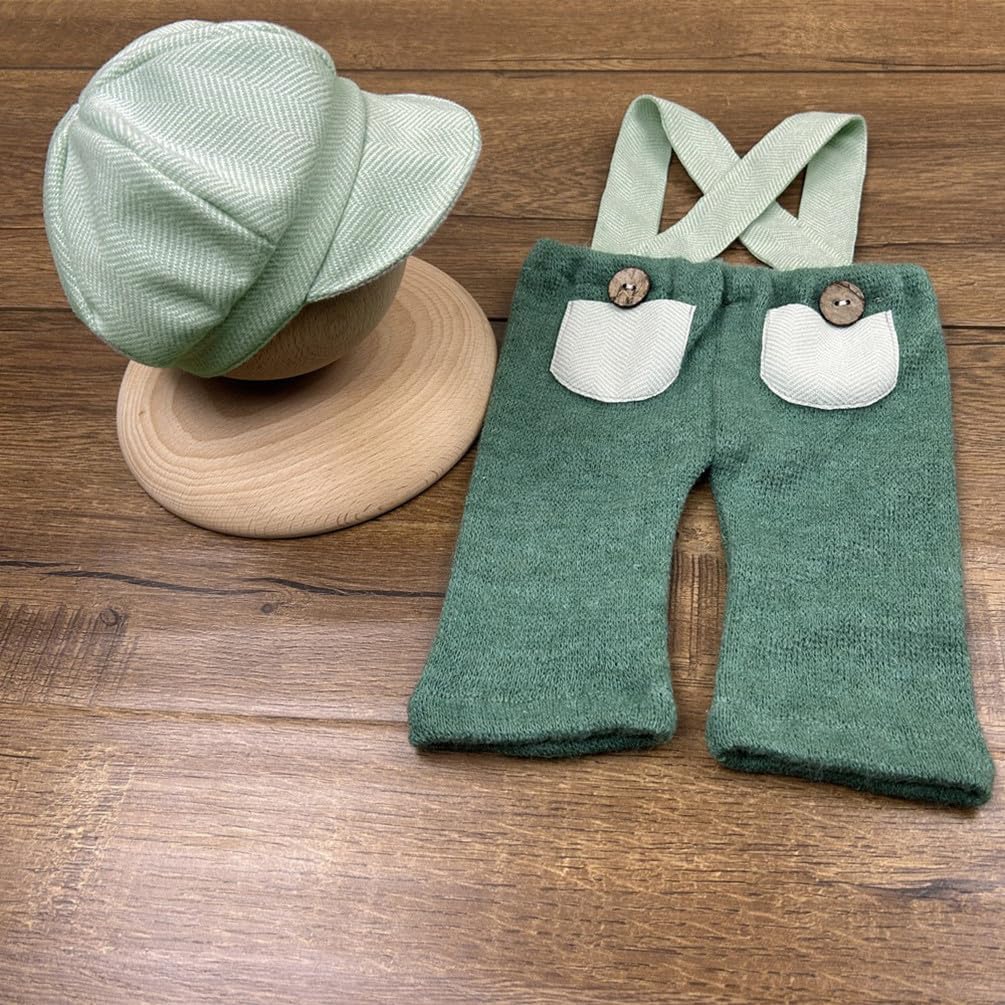 Vomdrok Newborn Gentleman Suit Photography Props Outfit Boy Suspender Pants Hat Set