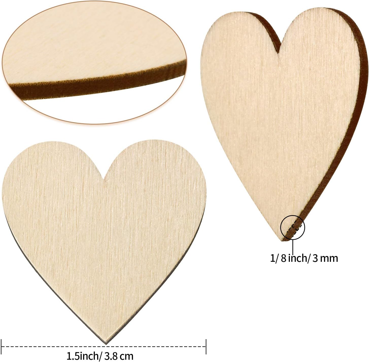 Tatuo 200 Pcs Blank Wooden Hearts for DIY Crafts