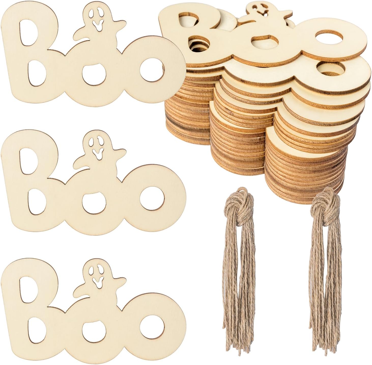 Halloween Wood Boo Ghost DIY Unfinished Ornament Set 20Pcs
