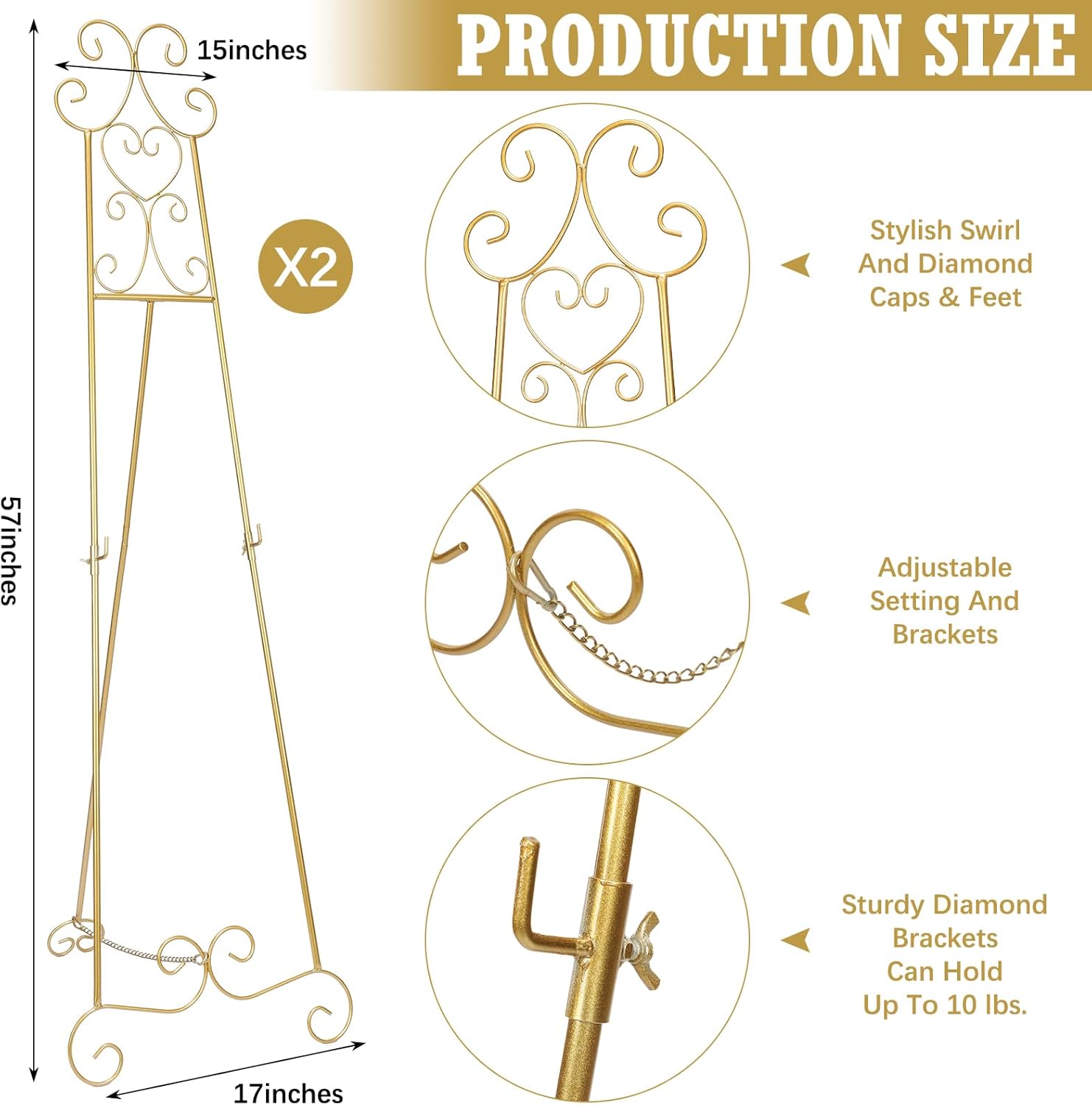2 Pcs Metal Scroll Easel with Chain Support