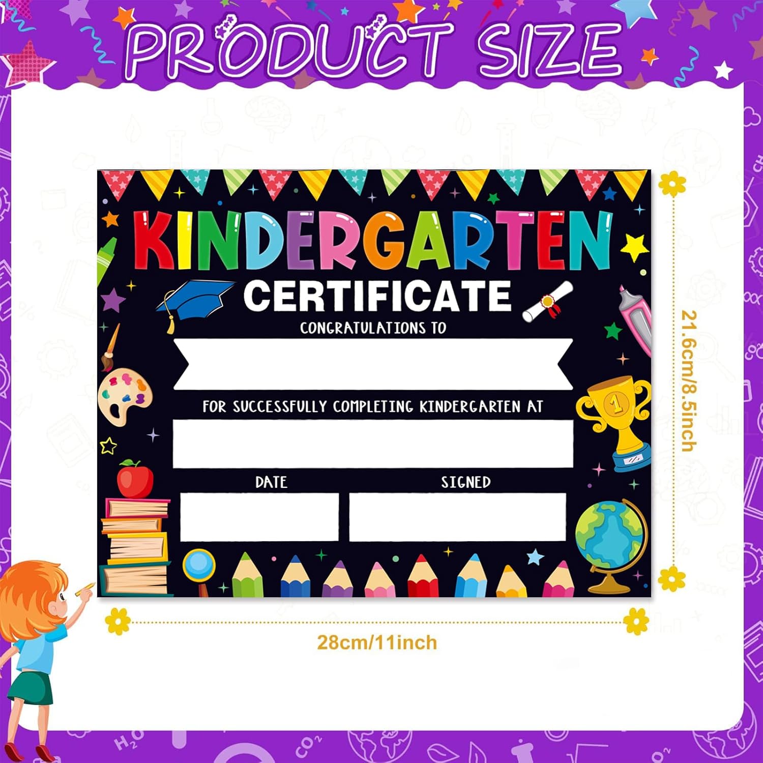 30 Piece Kindergarten Graduation Certificates - Black 85x11 Inches