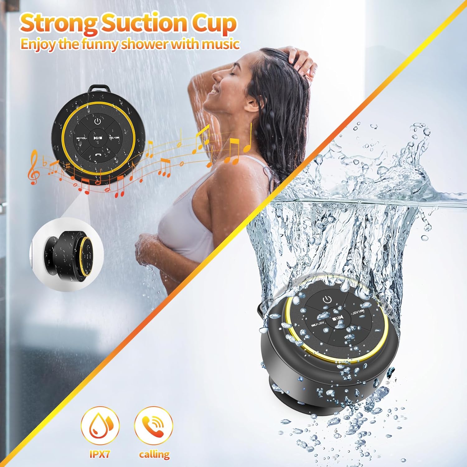 Bluetooth Shower Speaker with Carabiner IP67 Waterproof