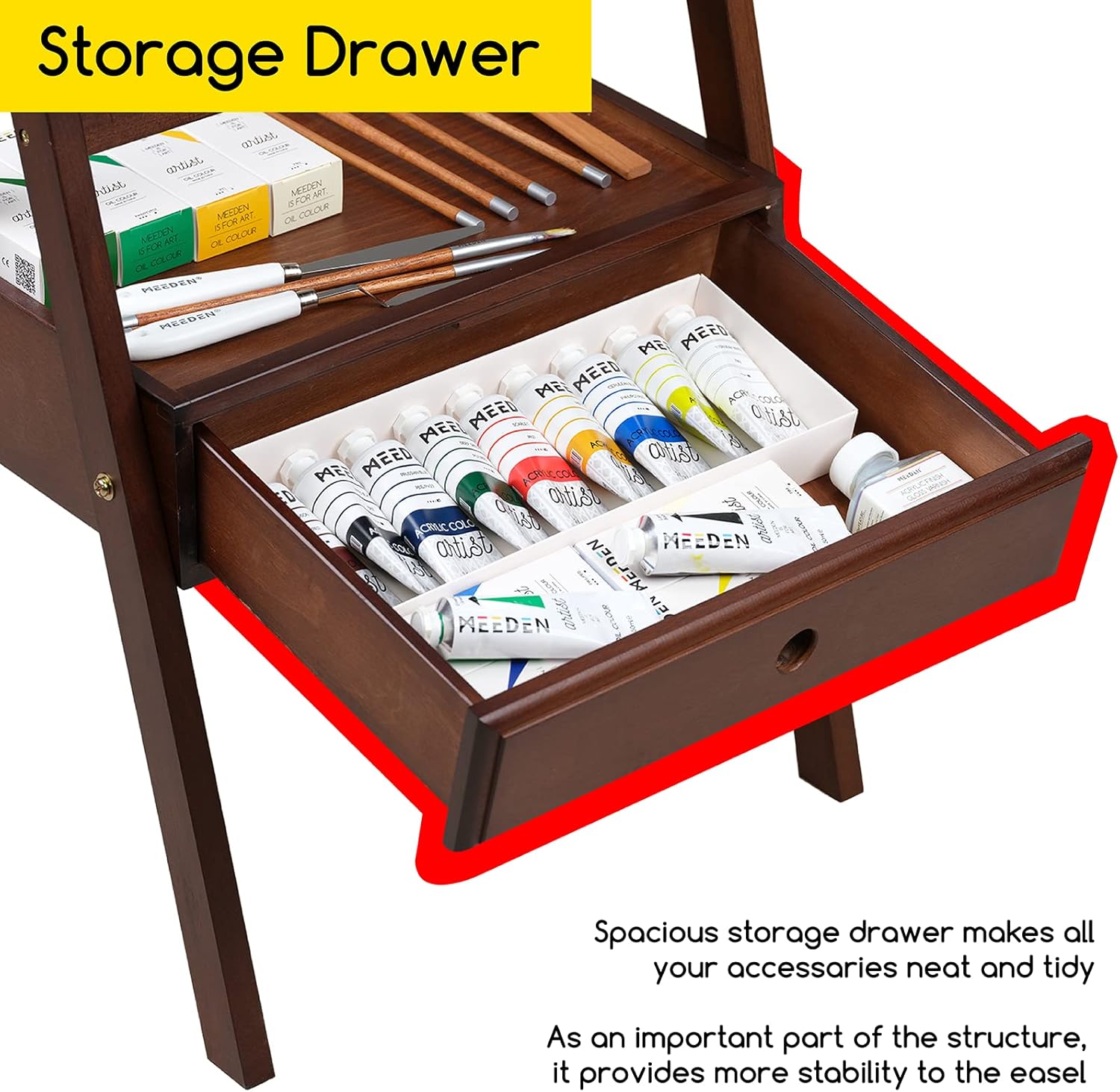 MEEDEN Studio H-Frame Easel with Storage Drawer Adjustable 60-75 Inches