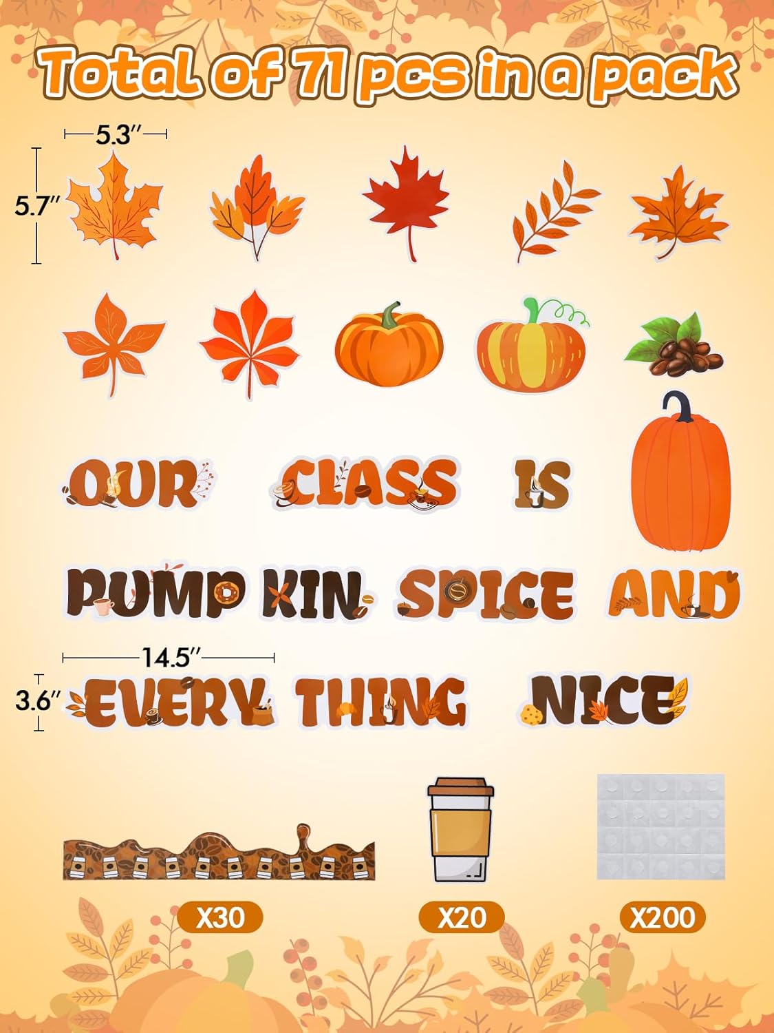 Fall Bulletin Board Decoration Set with 200 Glue Points