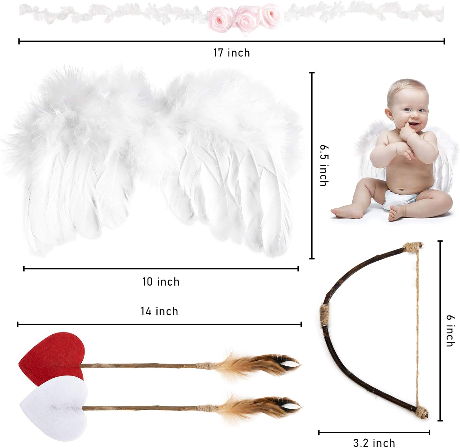 AMOR PRESENT Baby Angel Wings Costume Set 5PCS