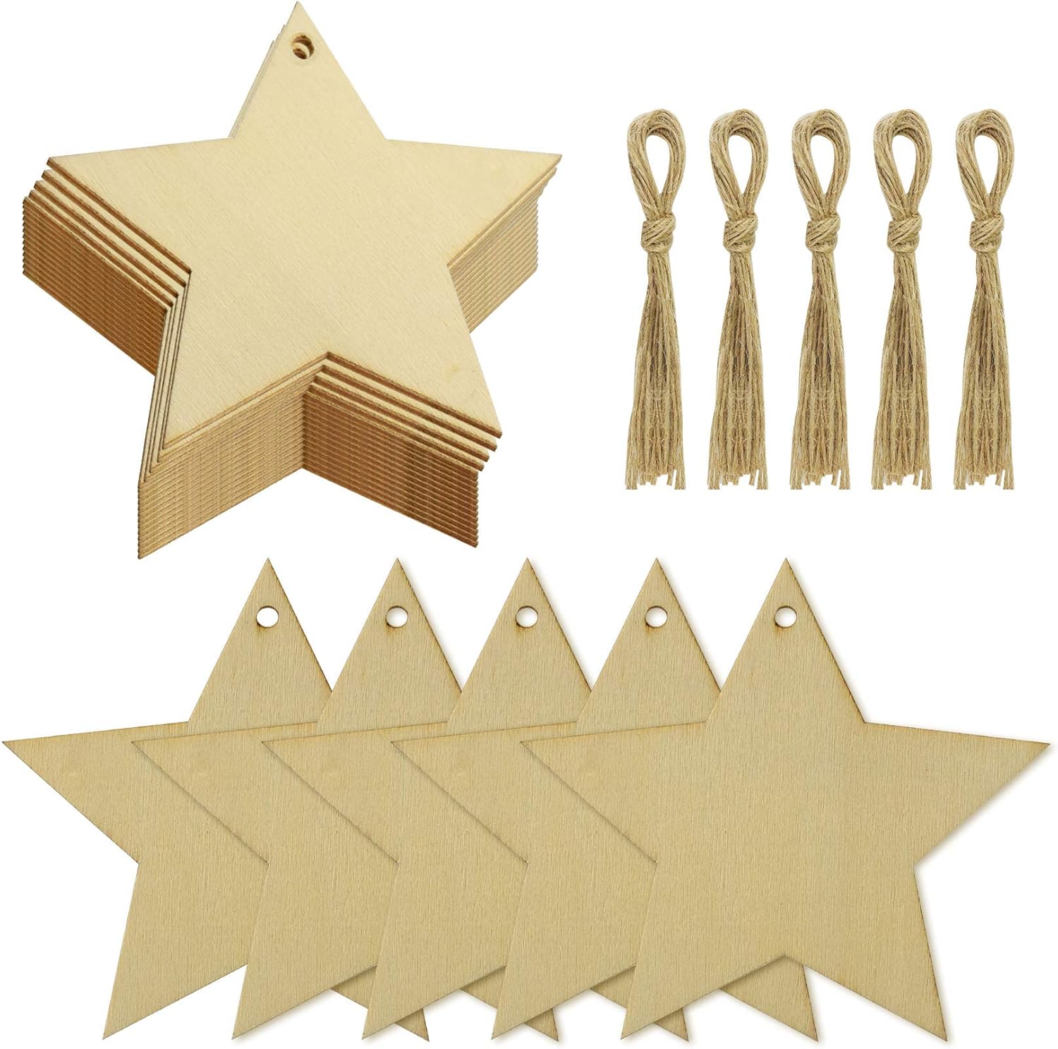 50 Pieces Natural Wooden Star Cutouts for Christmas and DIY Crafts