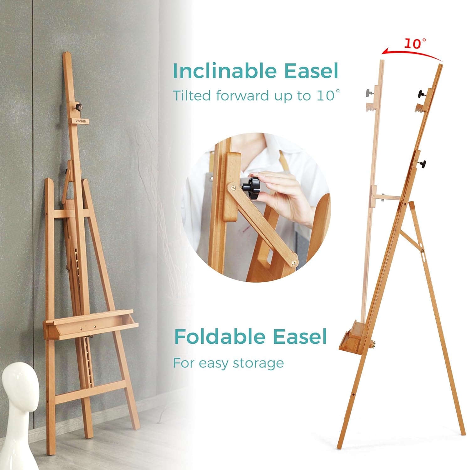 VISWIN Inclinable A-Frame Easel for Painting and Display