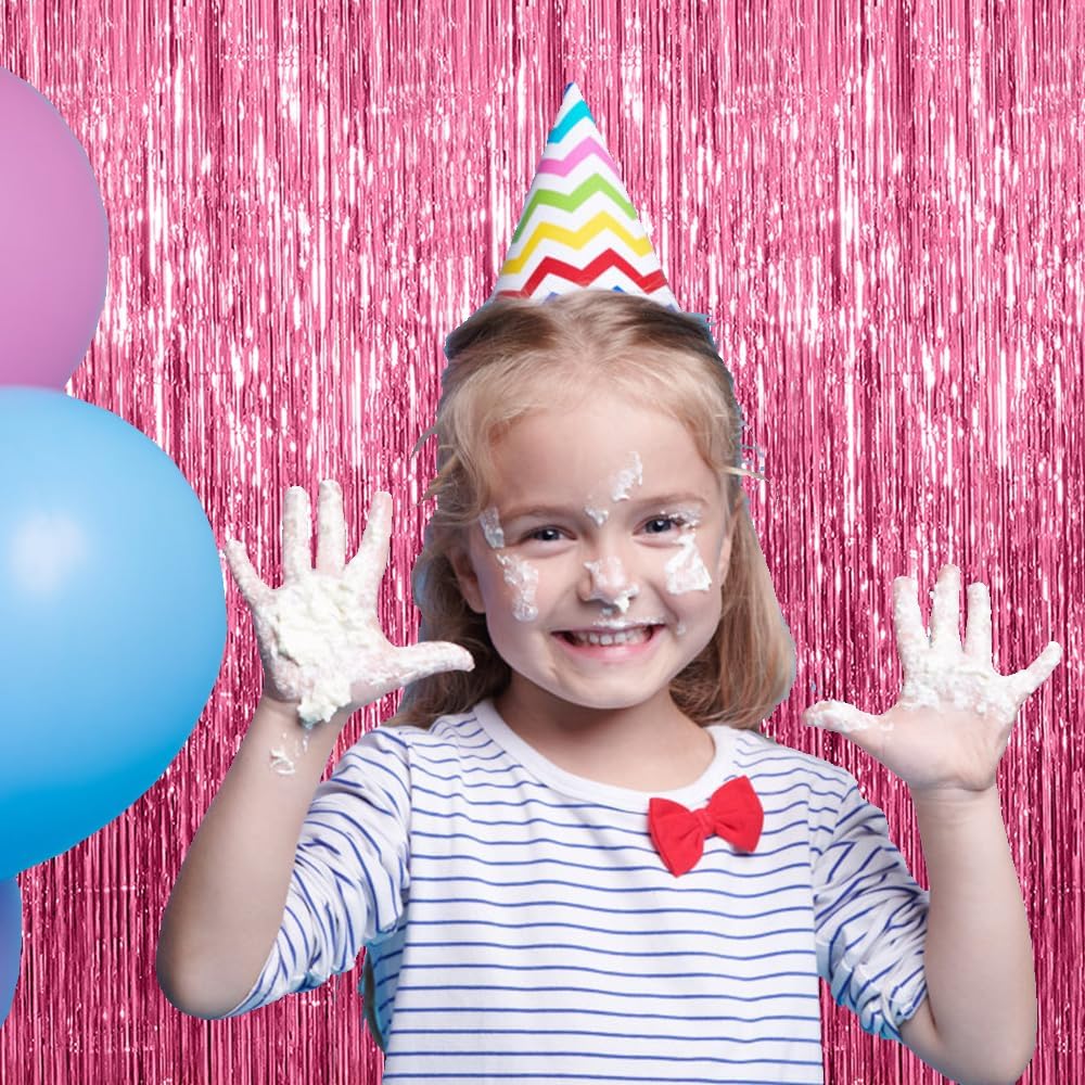 2 Pack Pink Metallic Foil Curtain Backdrop for Parties