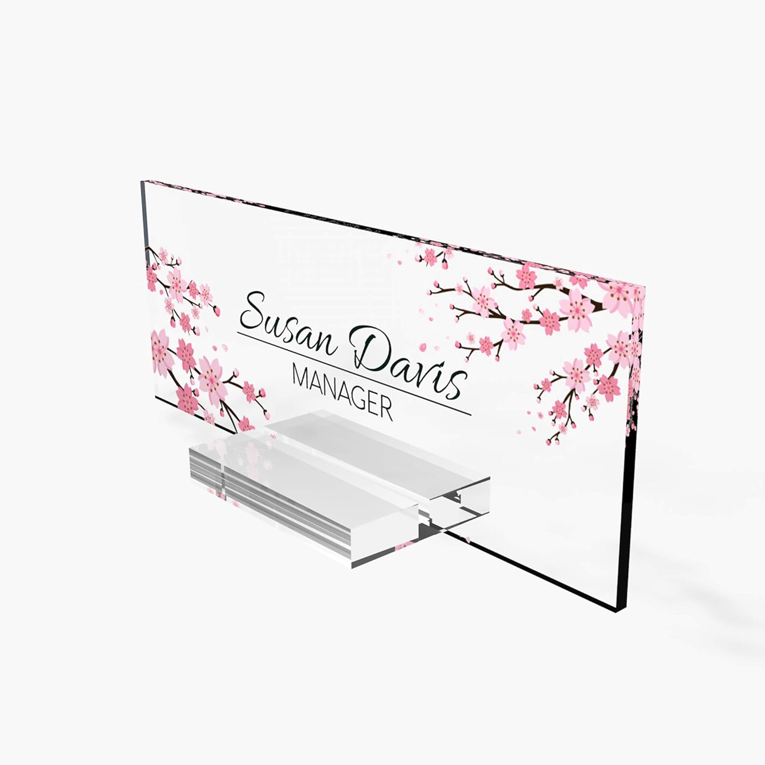 Personalized Office Name Plate with Cherry Blossom Design