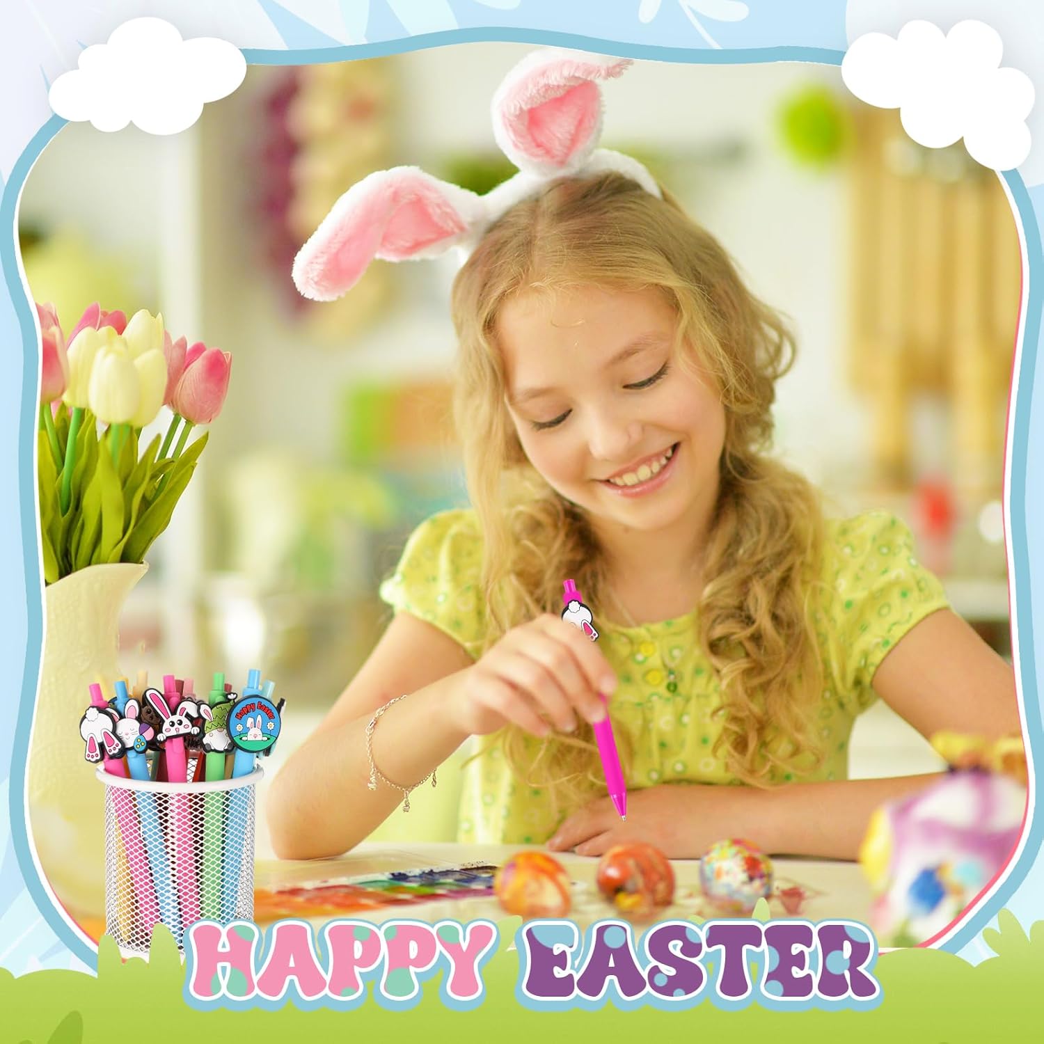 24 Pcs Cute Easter Themed Pens for Kids and Office Use