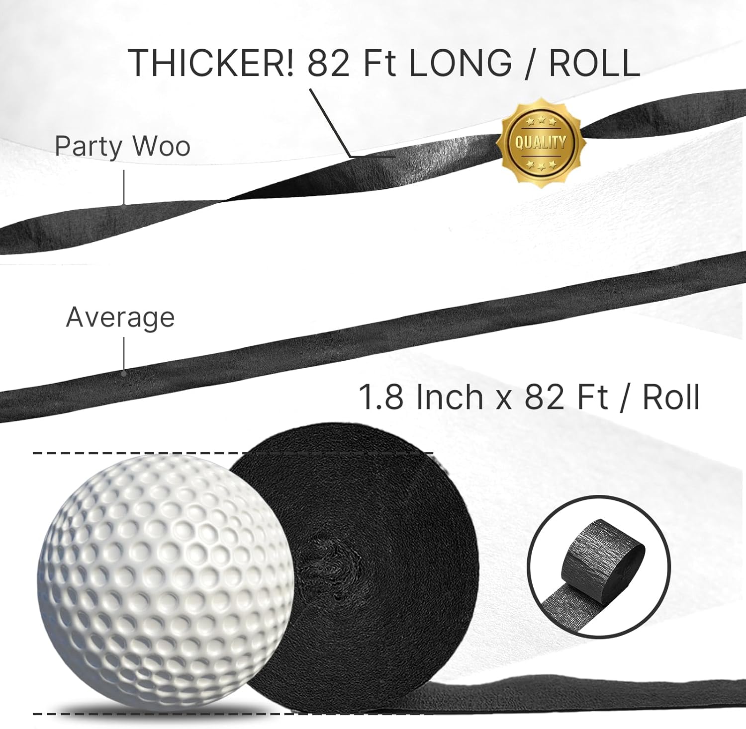 PartyWoo Black Crepe Paper Streamers 10 Rolls 820ft Pack