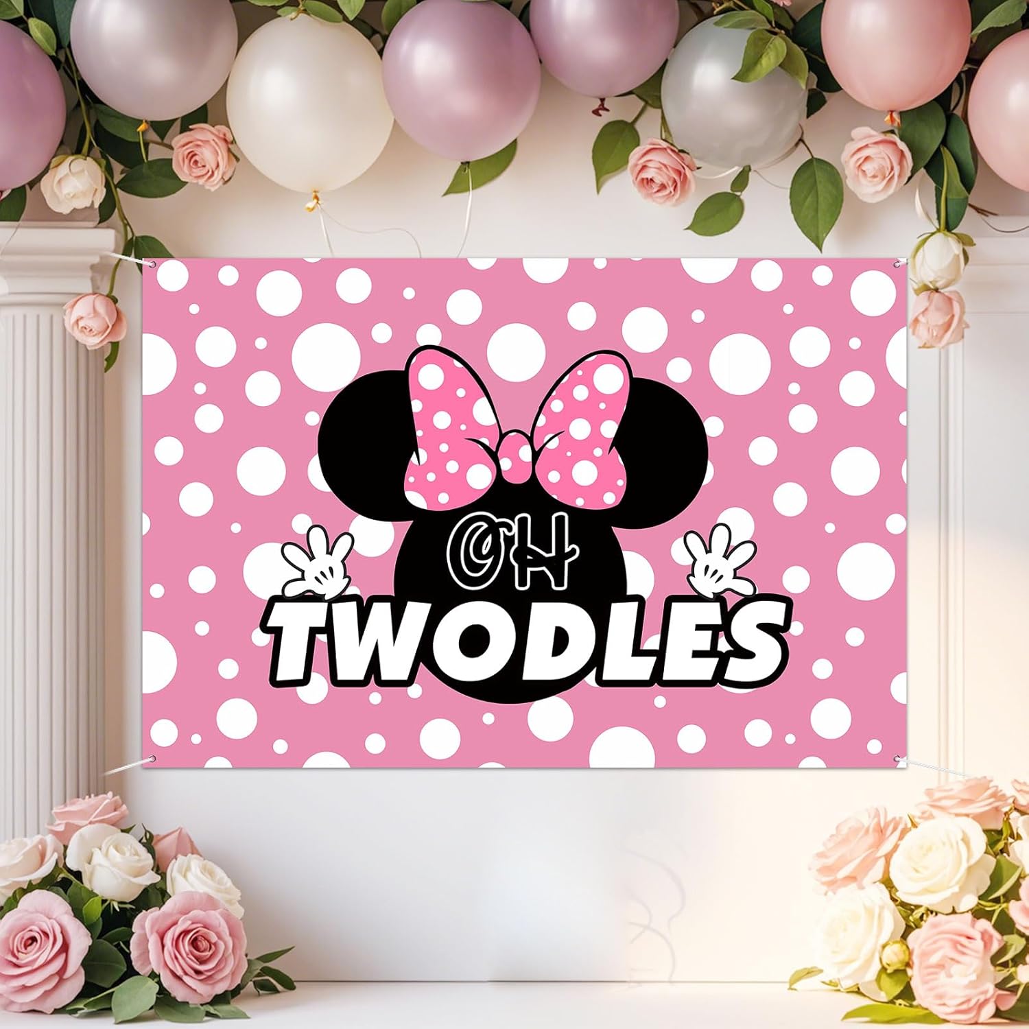 Oh Twodles Pink Cartoon Birthday Backdrop Banner