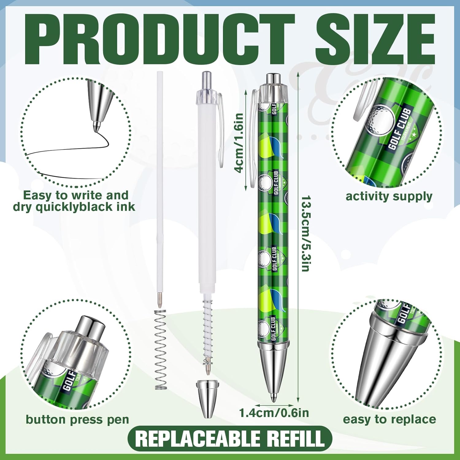 48 Golf Themed Birthday Party Pens with Golf Ball Design