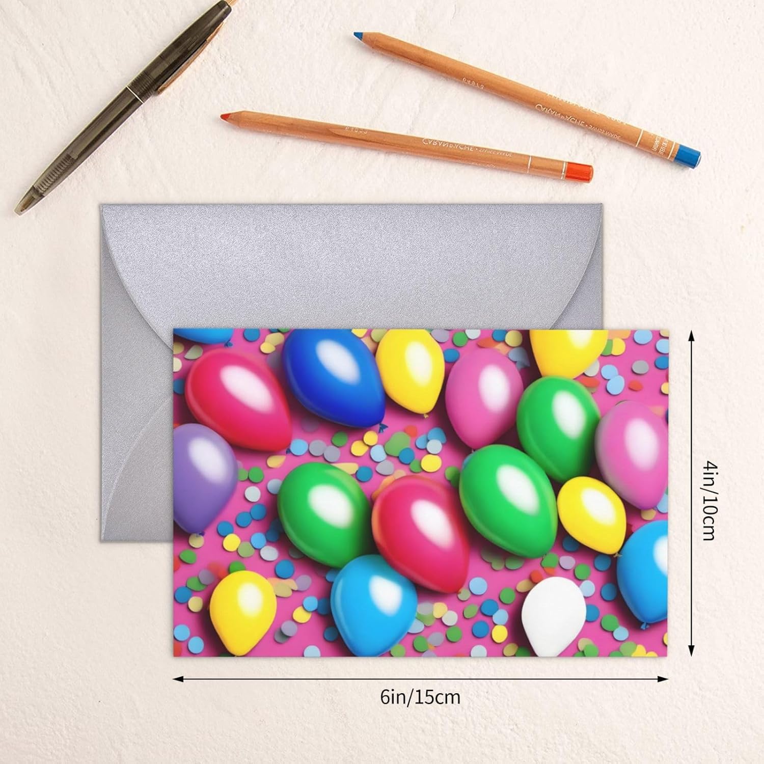 PHAYAH Balloons Confetti Holiday Cards 10 Pack with Gray Envelopes