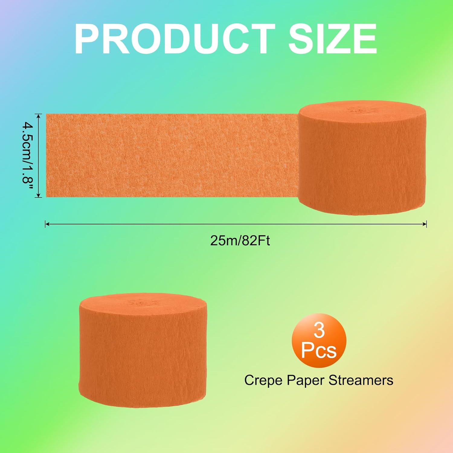 PATIKIL Crepe Paper Streamers 3 Rolls Orange 18 Inch x 82 Ft