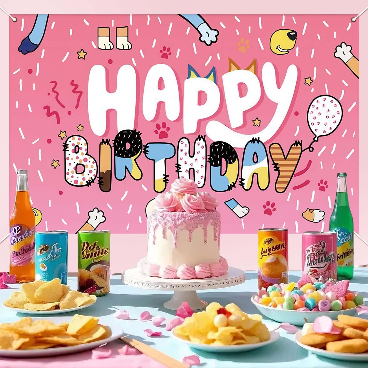 5x3ft Blue Dog Birthday Backdrop for Kids and Adults
