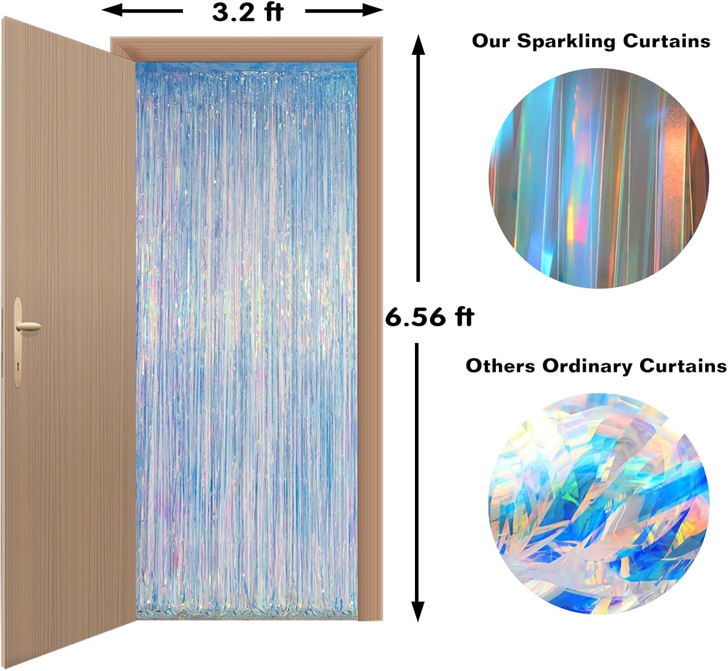 Melsan Iridescent Foil Fringe Backdrops - 2 Pack 32 x 65 ft