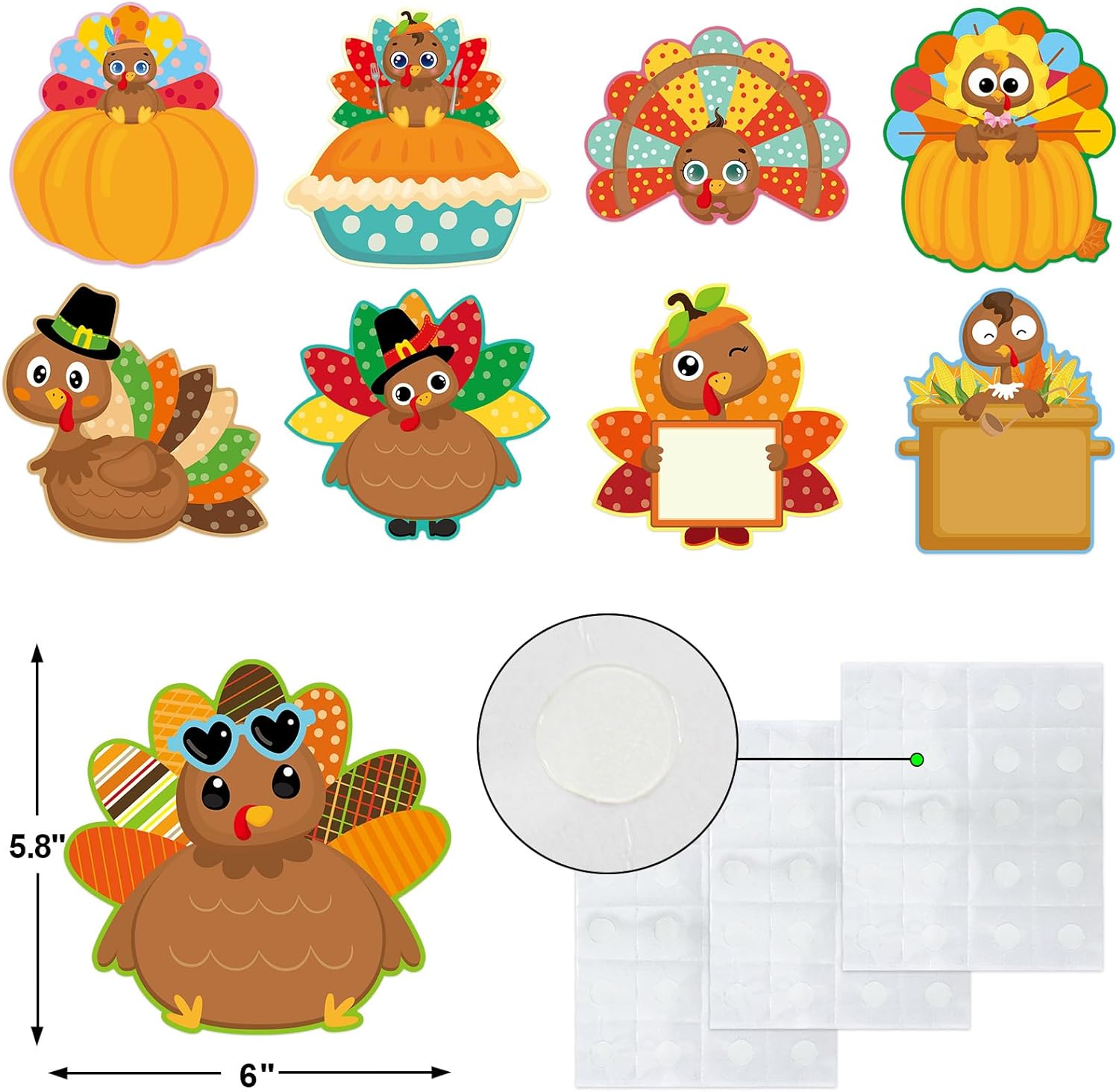 54 Pcs Turkey Cutouts for Thanksgiving Fall Decor