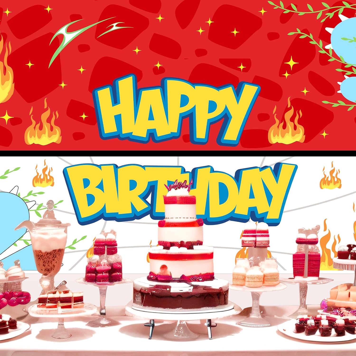 Happy Birthday Cartoon Backdrop for Kids 100x150cm Red White Blue Yellow