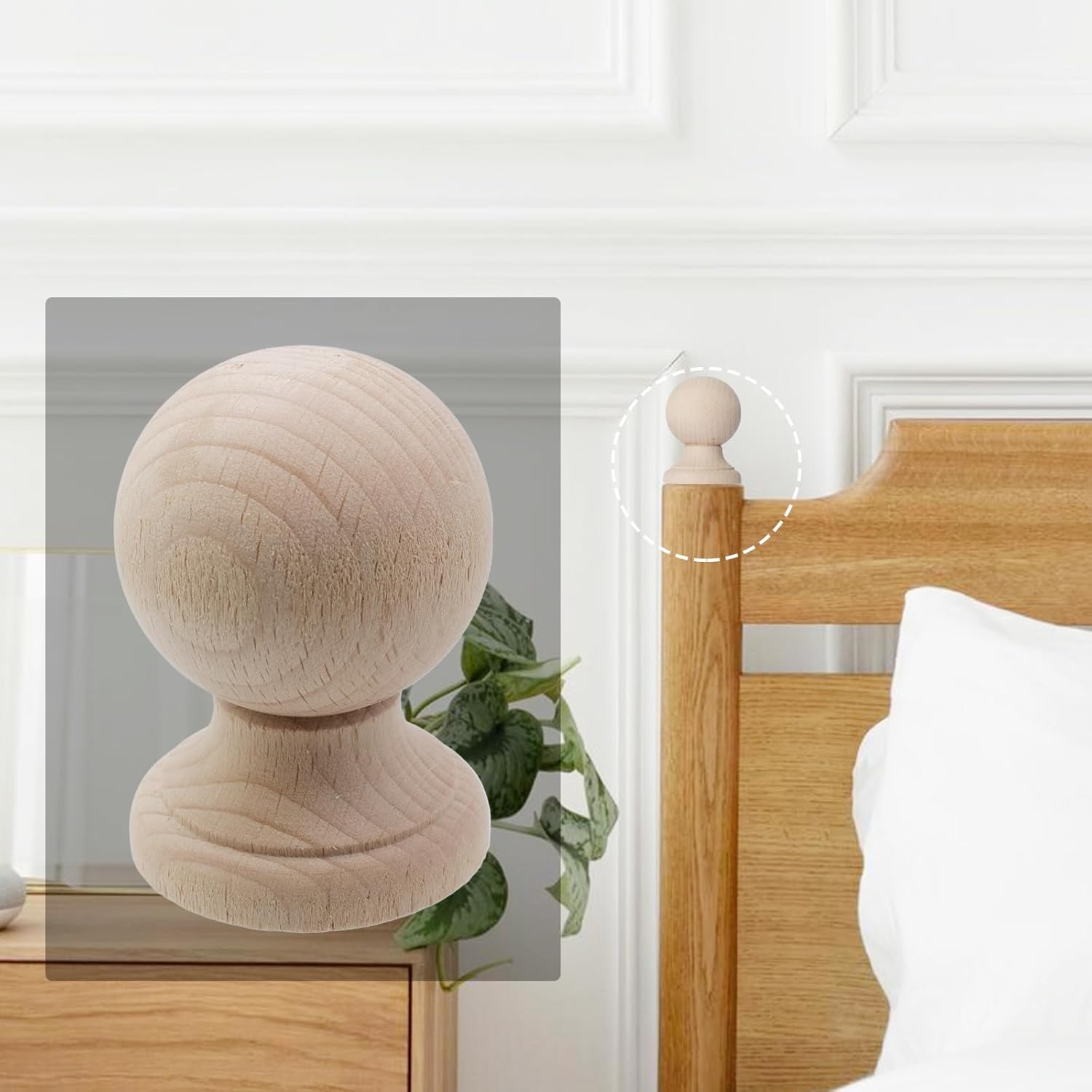 2PCS Unfinished Wood Finials for Bed Post and Curtain Rod
