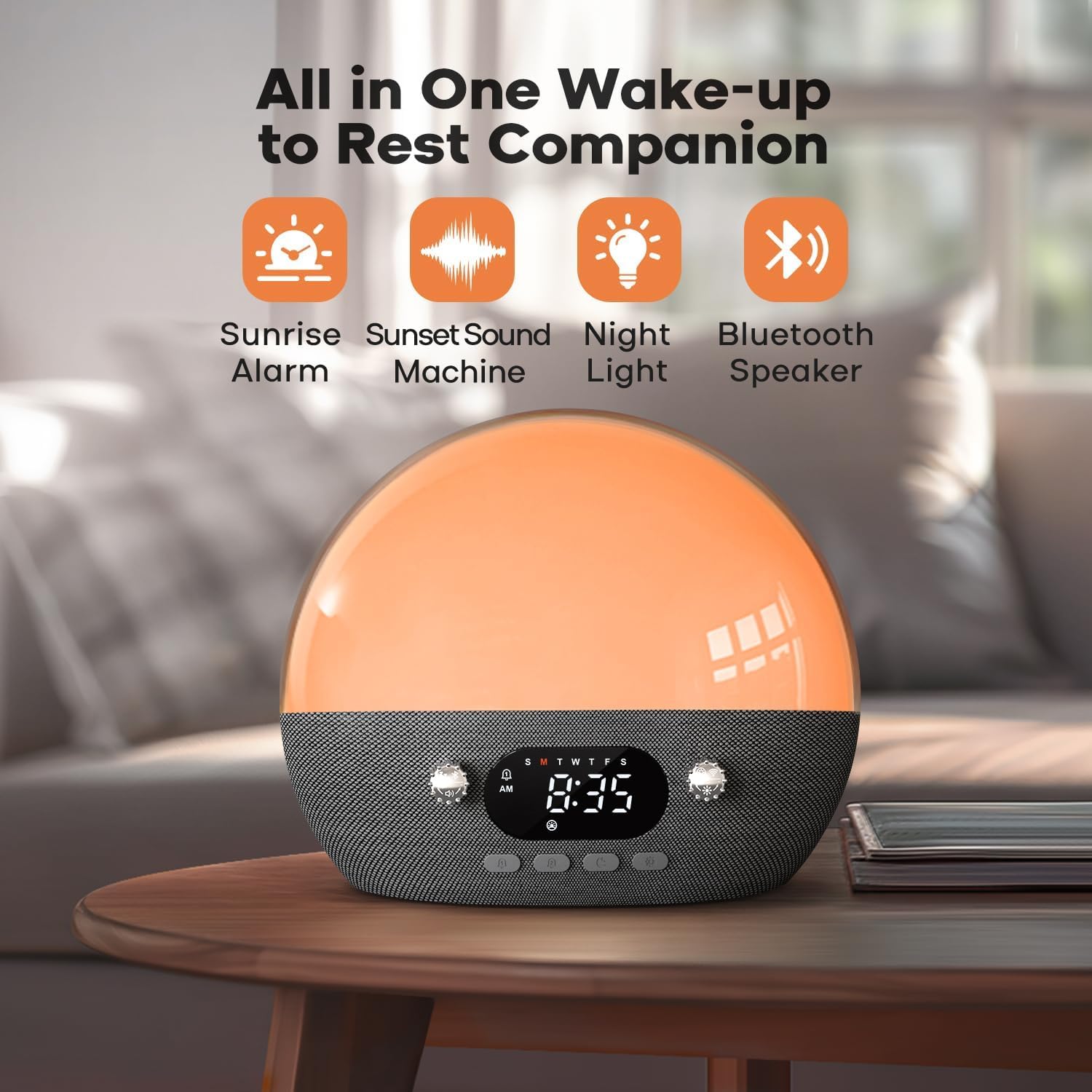 Dekala RestOnn Sunrise Alarm Clock with Sunset Sound and Amber Night Light