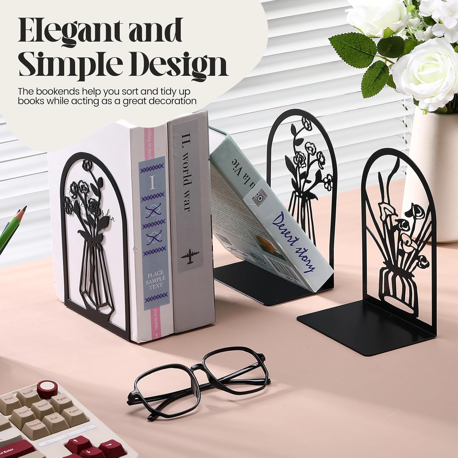 Feifeiya 6 Pair Black Metal Bookends Set