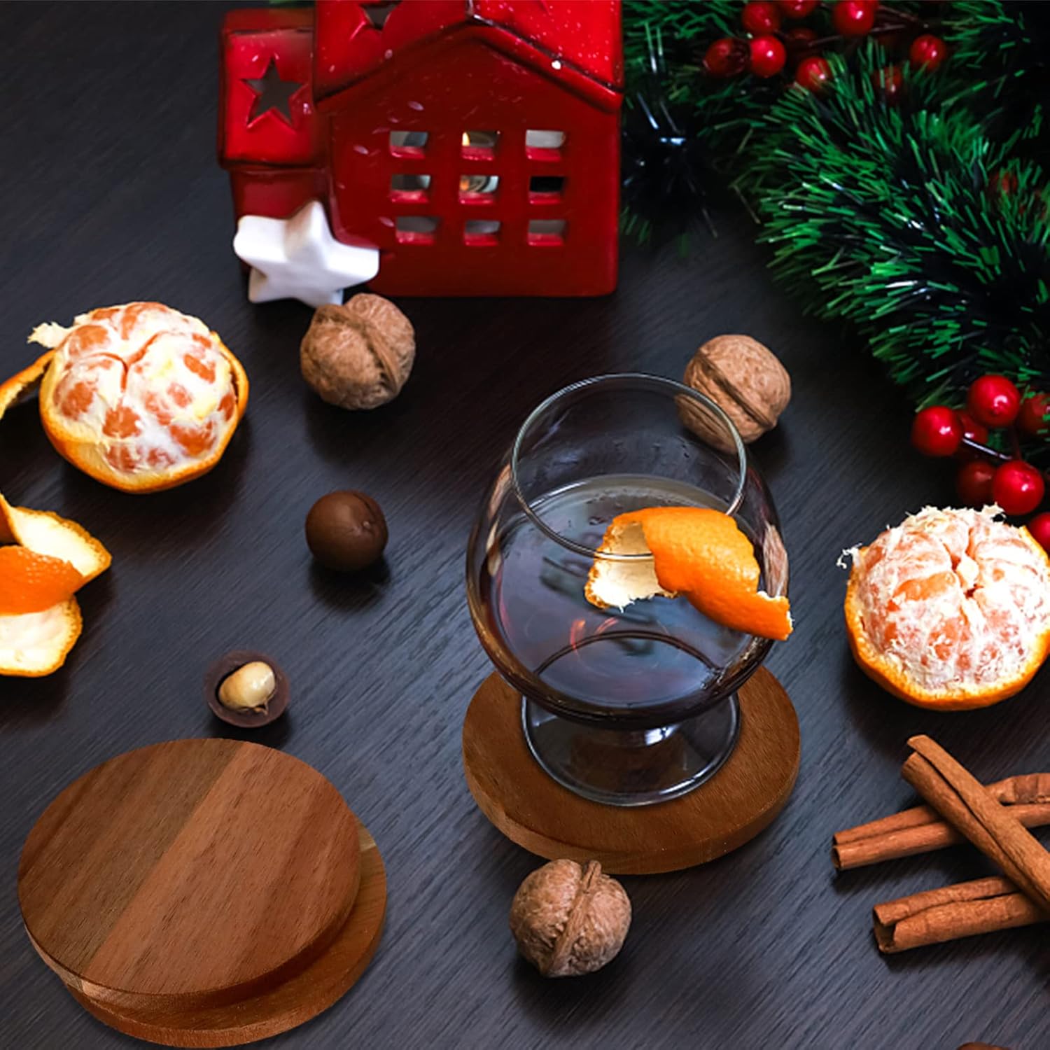 10 Piece Acacia Wood Coasters with Non-Slip Dots for DIY Crafts