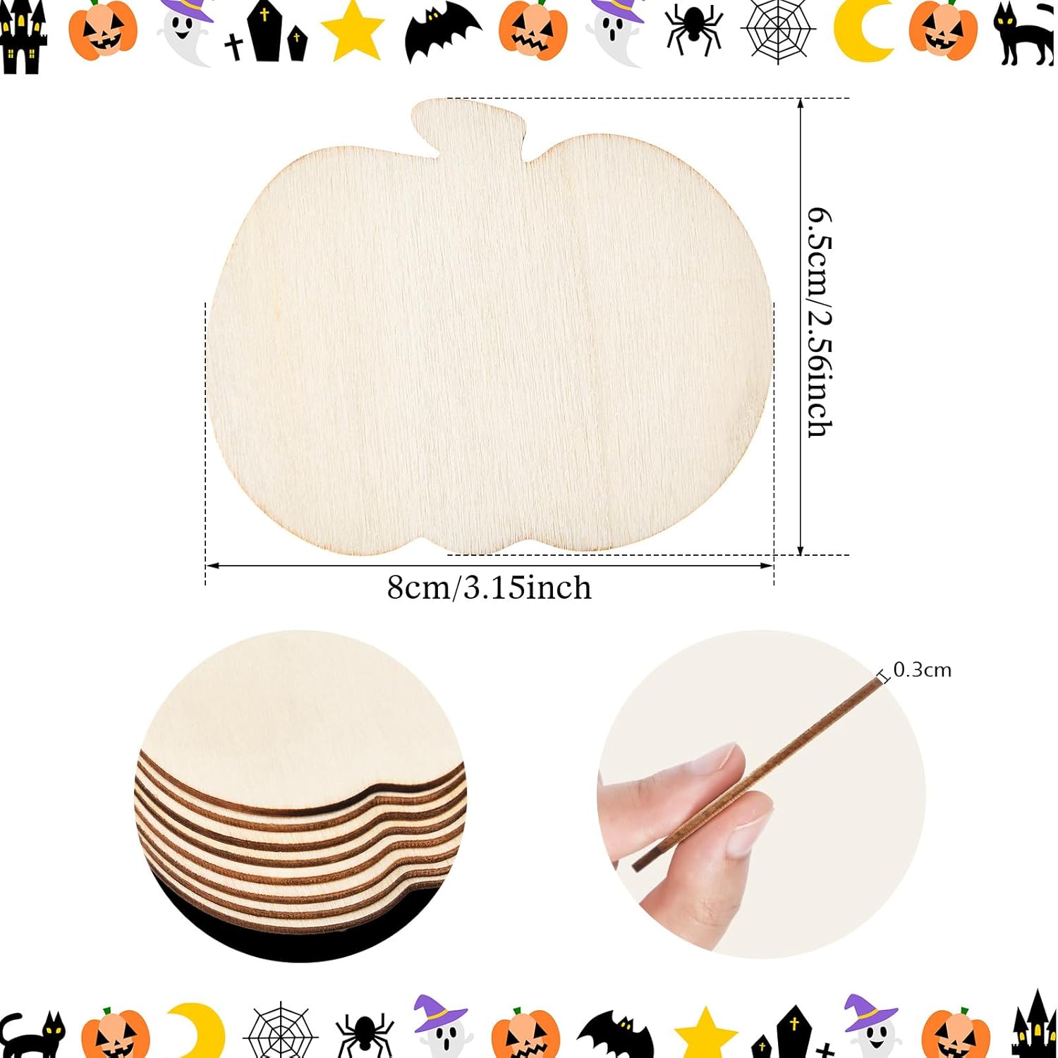 Blulu 24 Pcs Fall Wooden Pumpkin Cutouts for DIY