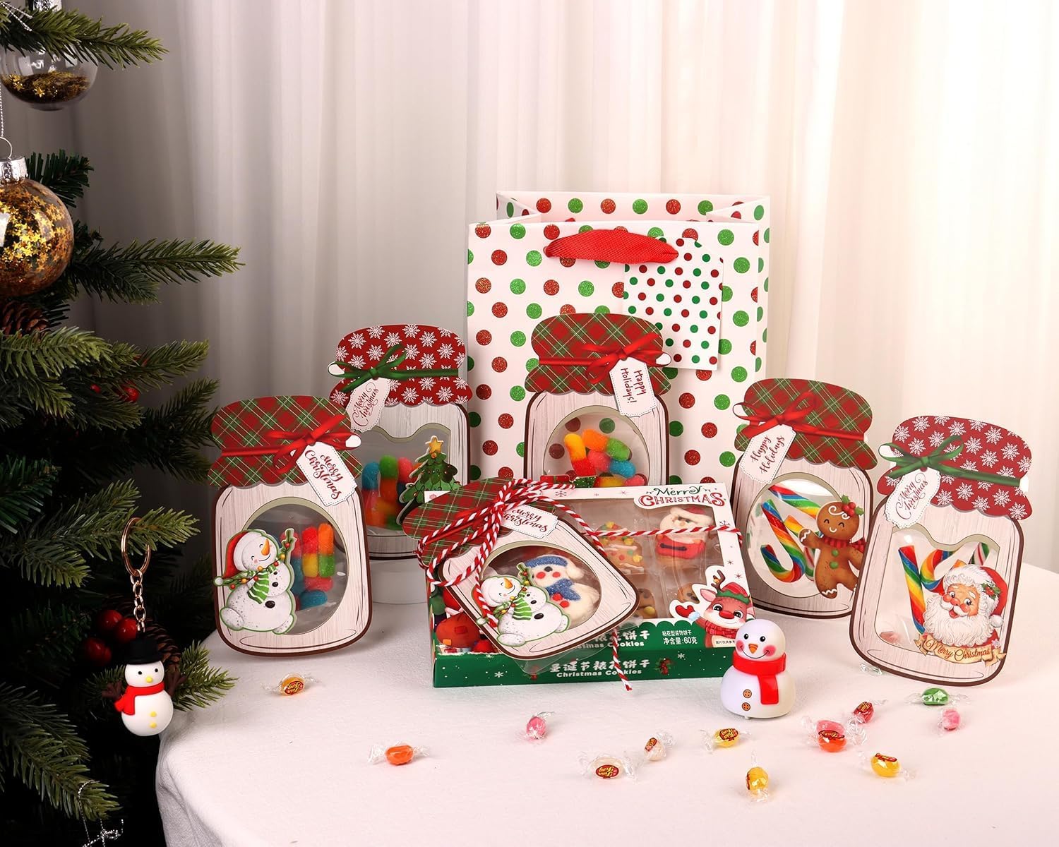 Giiffu 48 Pack Christmas Mason Jar Cards with Clear Treat Bags