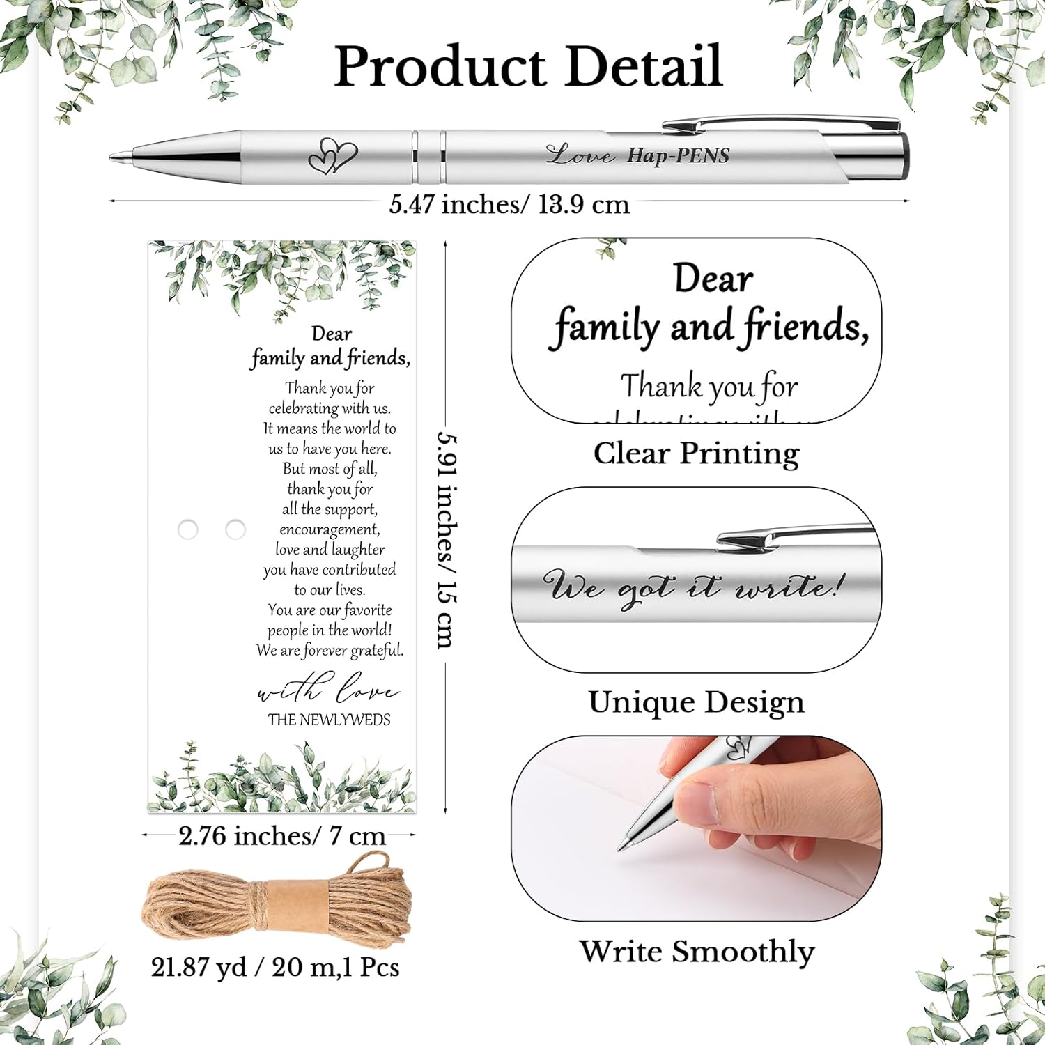 50 Wedding Favors with Pens Cards and Bags