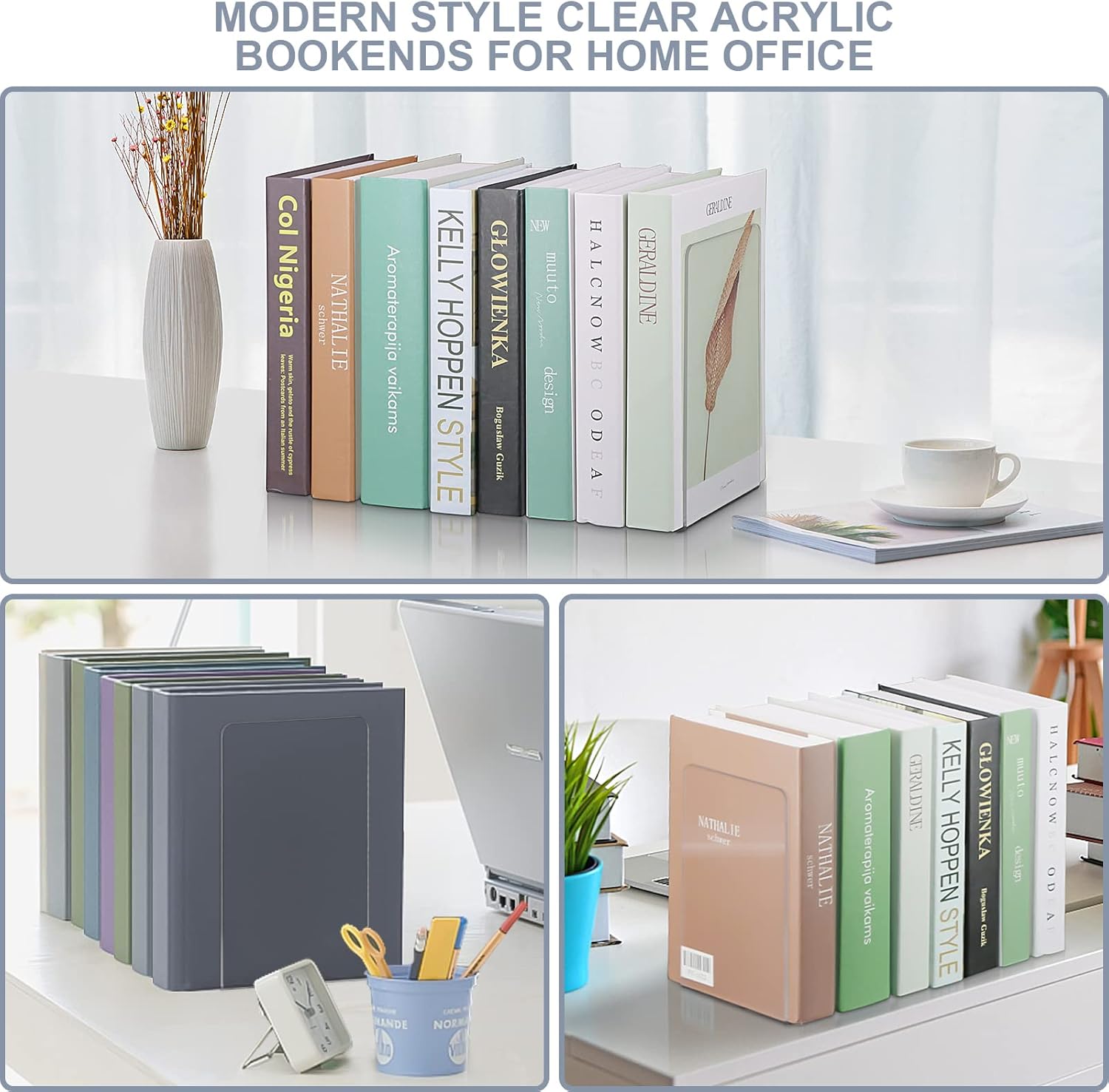 VFINE Clear Acrylic Bookends 4 Piece Set