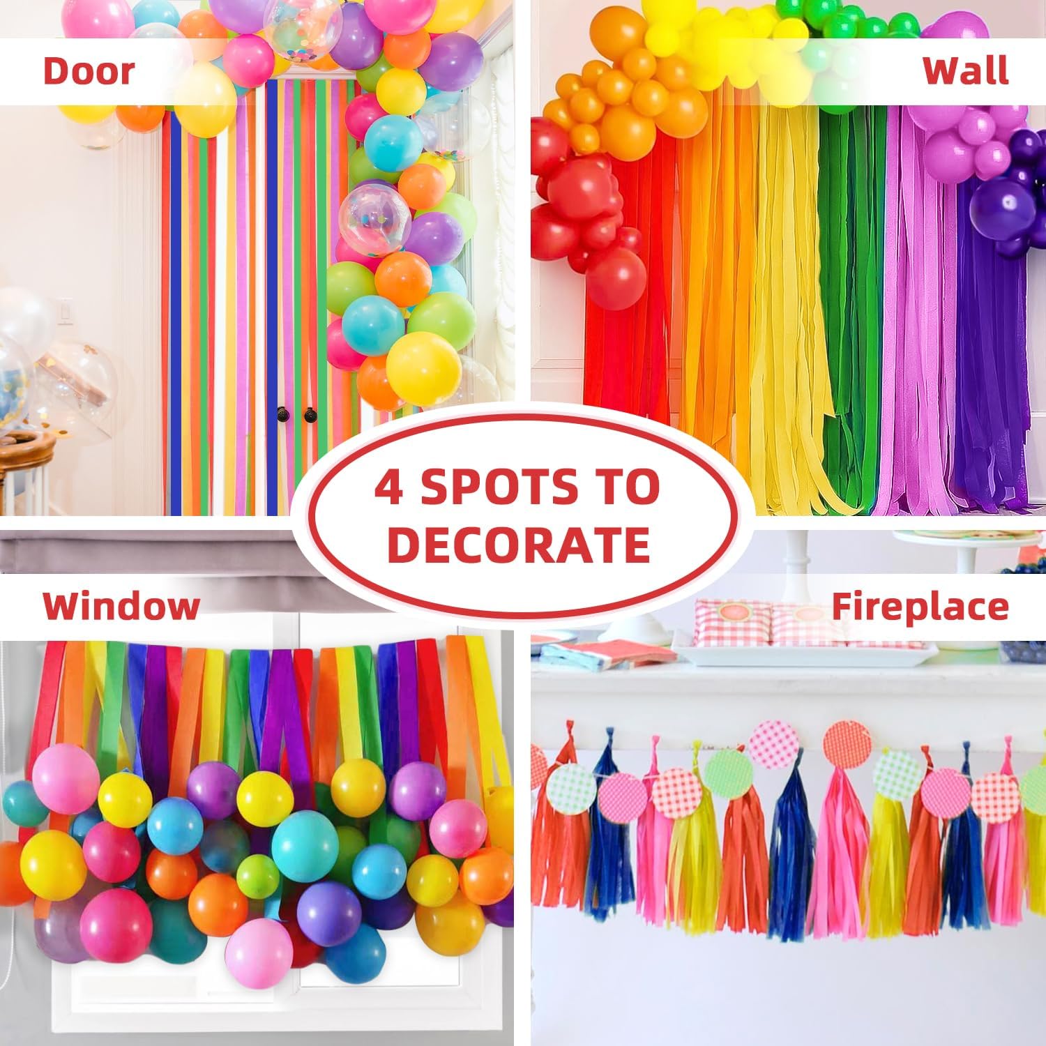 6 Rolls Rainbow Crepe Paper Streamers for Party Decorations