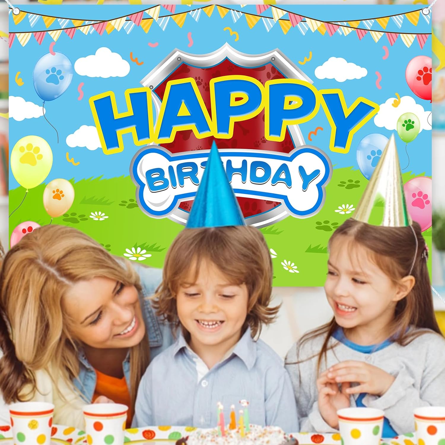 5x3ft Cartoon Dog Paw Birthday Backdrop Photo Studio Banner