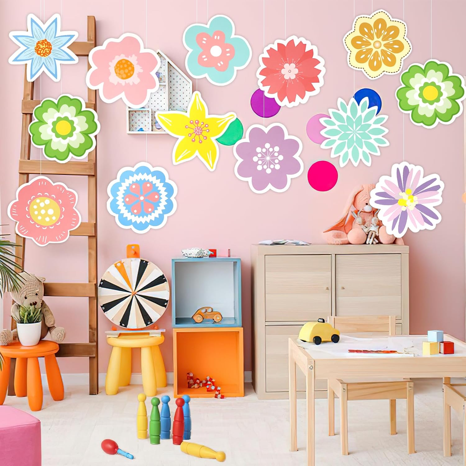 JUNEBRUSHS 72PCS Spring Flower Bulletin Board Decor