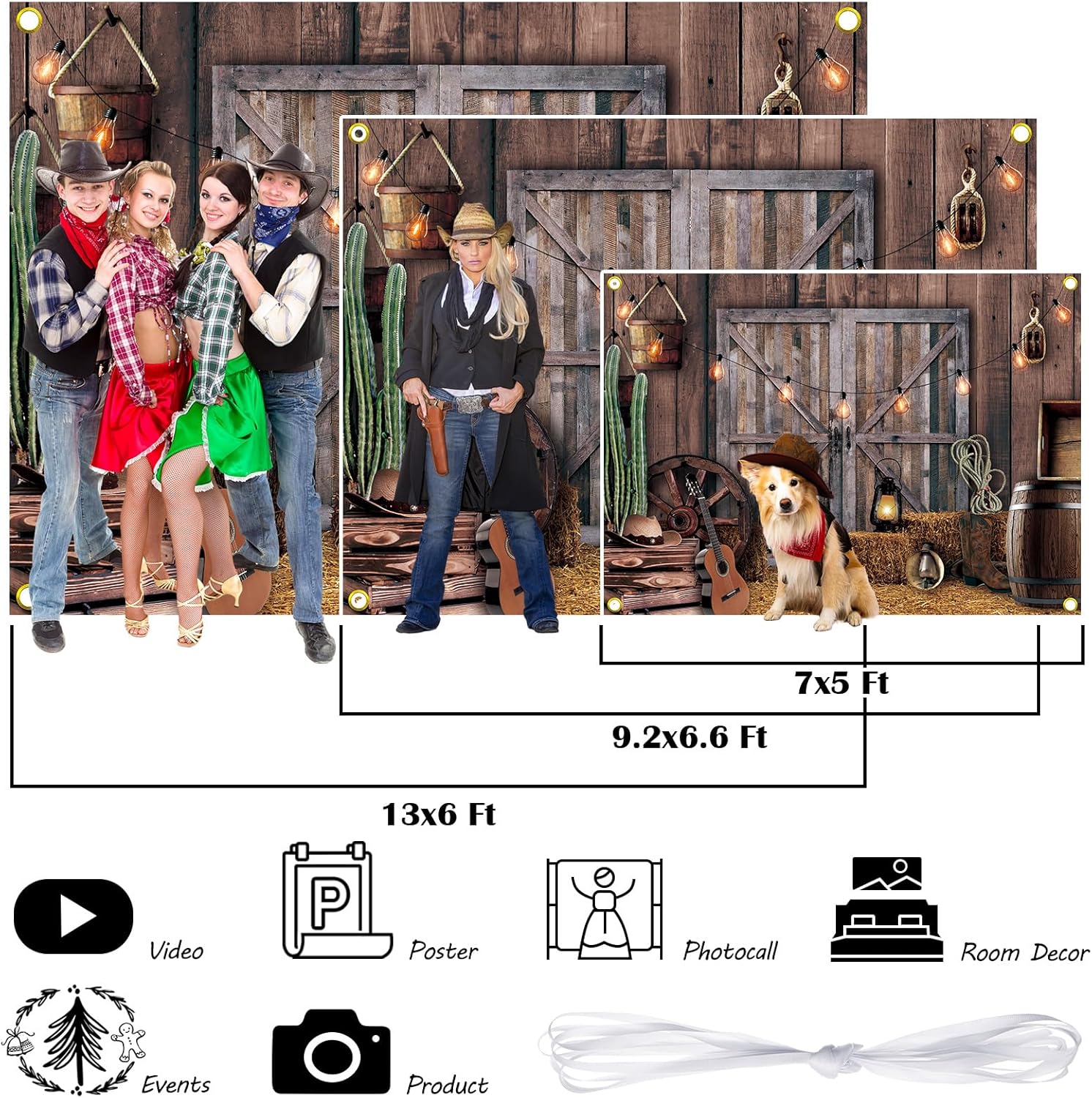 Moukeren Western Party Backdrop - Classic Style 7x5ft Barn Decor