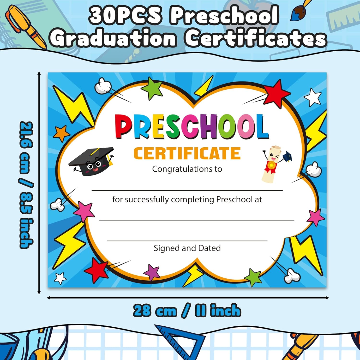 JAPBOR Preschool Graduation Certificates - 30PCS Diploma Paper for Printing