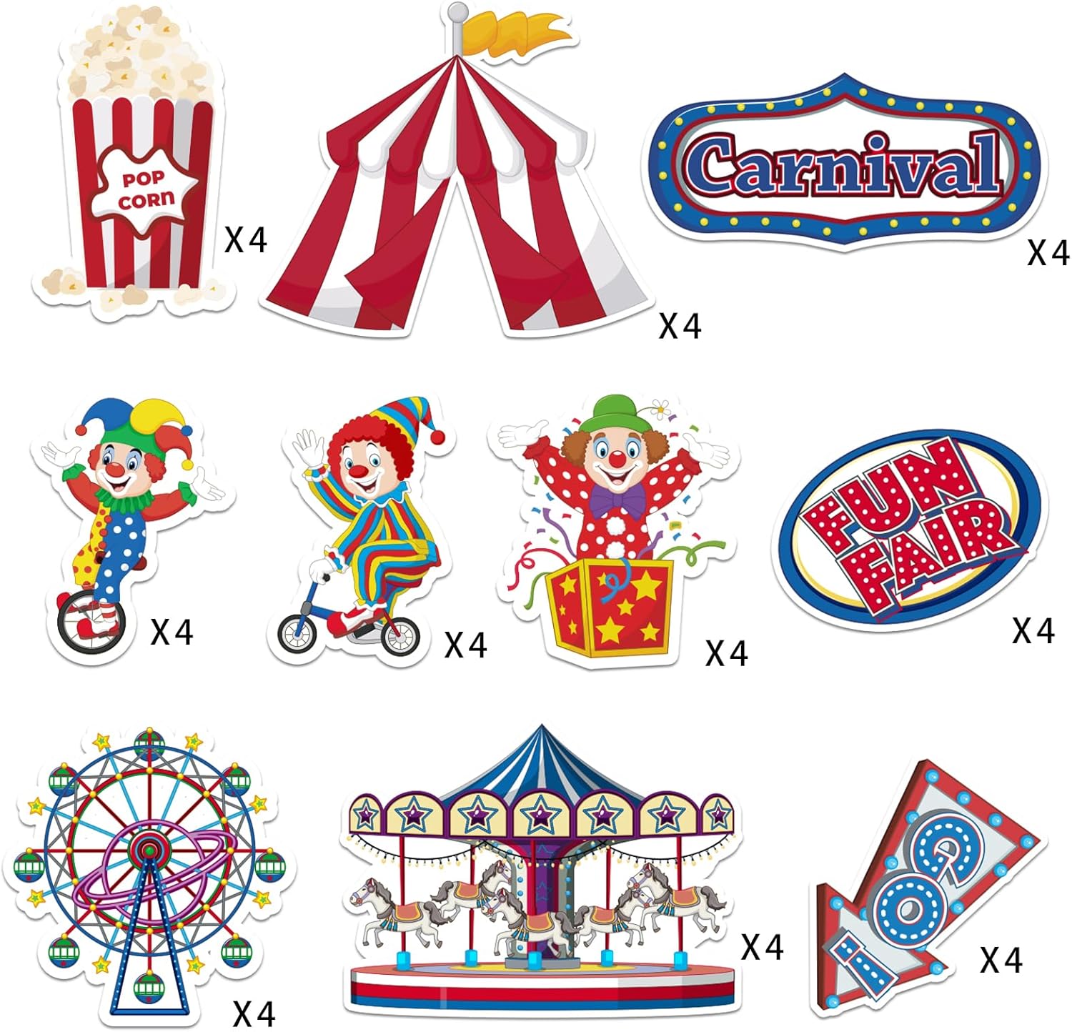 40PCS Carnival Circus Cutouts for Party Decorations