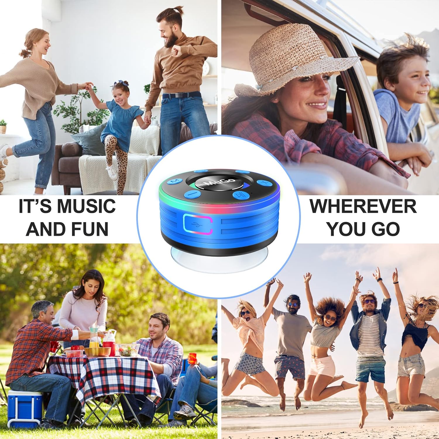 MuGo Bluetooth Shower Speaker with IPX7 Waterproof and Suction Cup