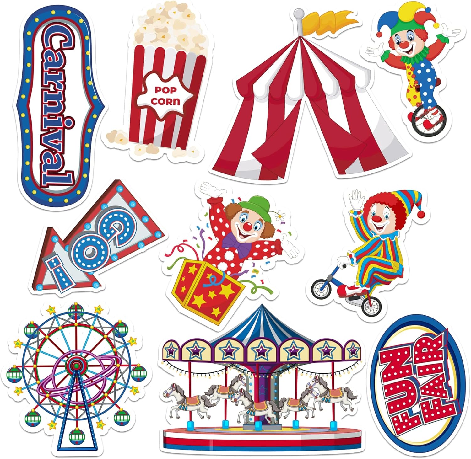 40PCS Carnival Circus Cutouts for Party Decorations