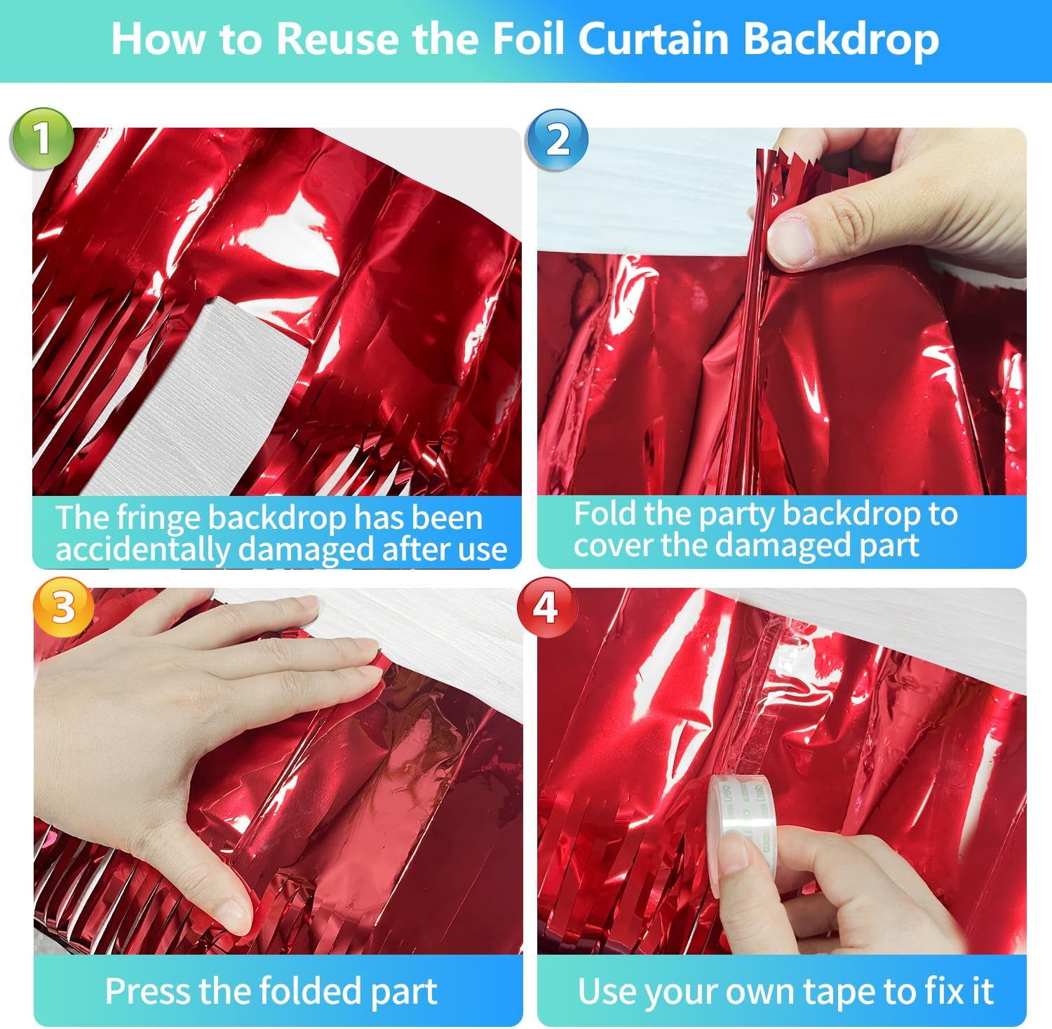 2 Pack Red Foil Fringe Backdrop for Party Decorations