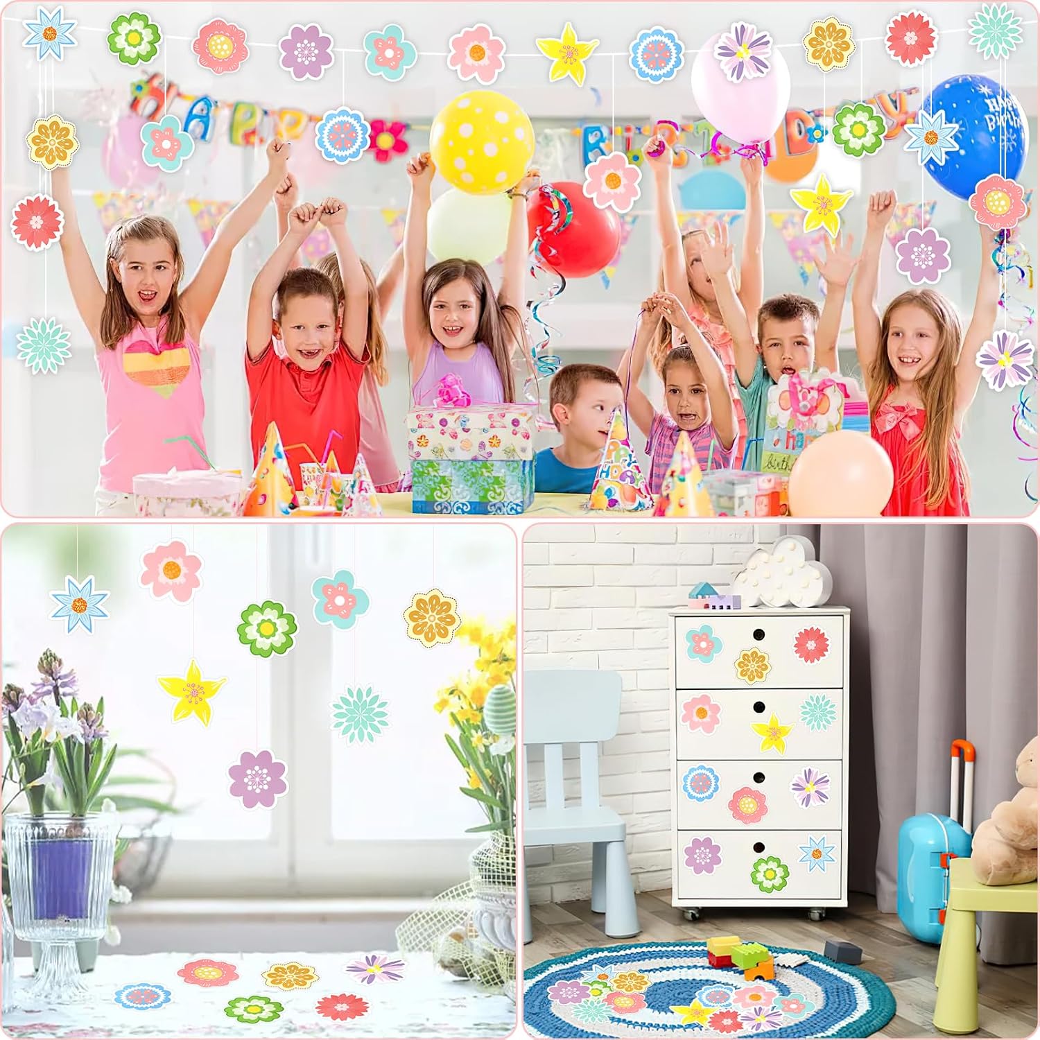 JUNEBRUSHS 72PCS Spring Flower Bulletin Board Decor