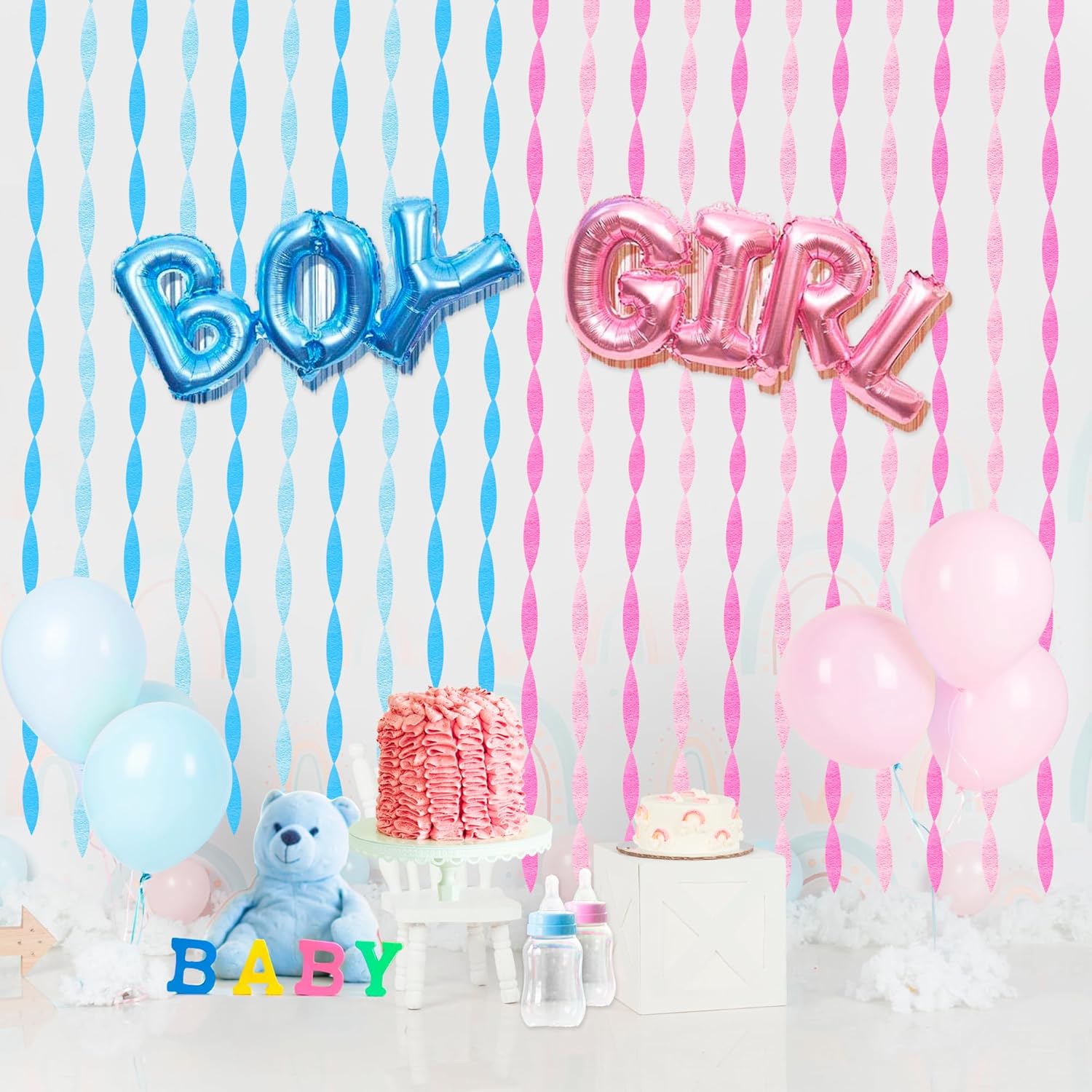 Pink Blue Crepe Streamers 656ft Gender Reveal Decor Kit