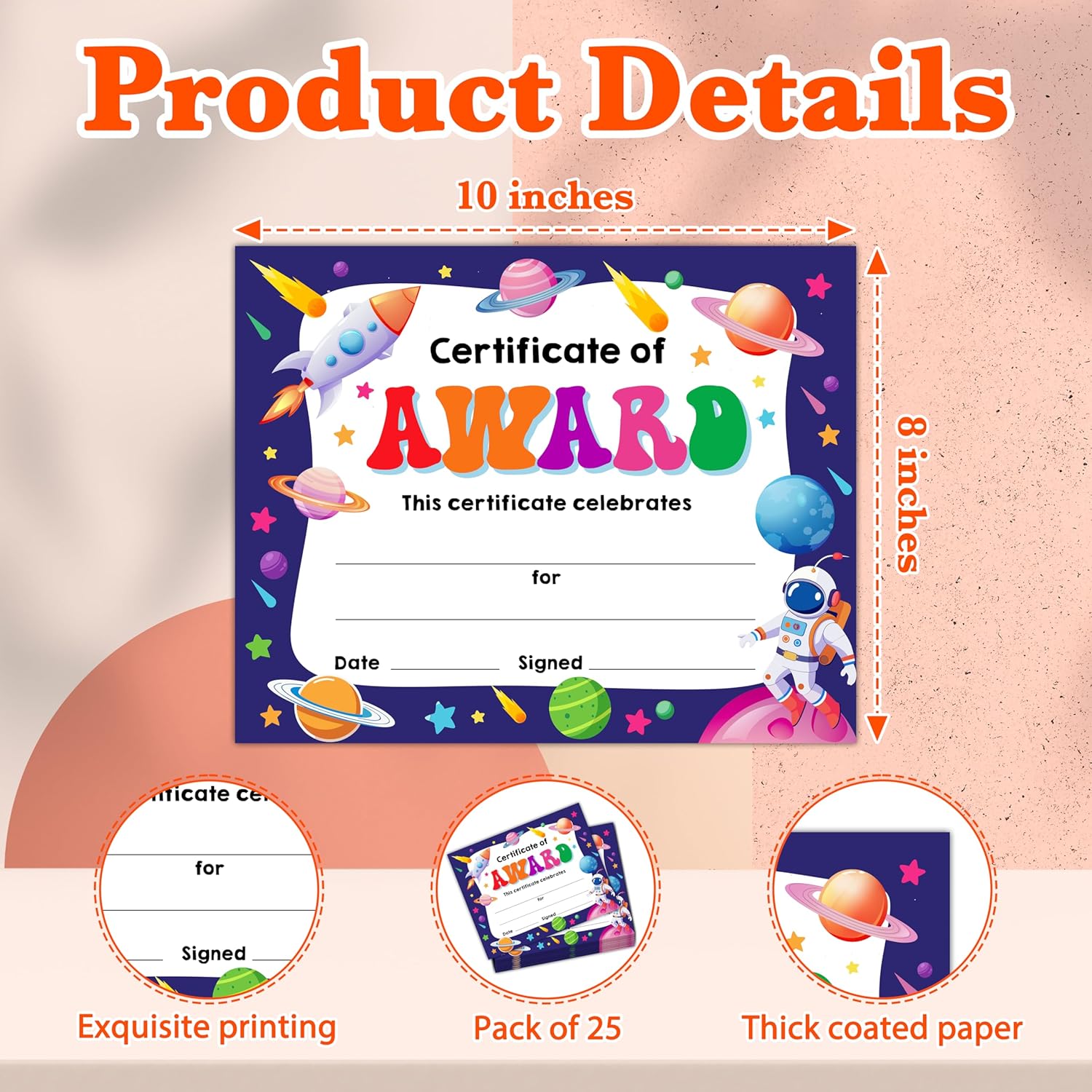 Outer Space Award Certificates 25 Pcs for School and Kindergarten