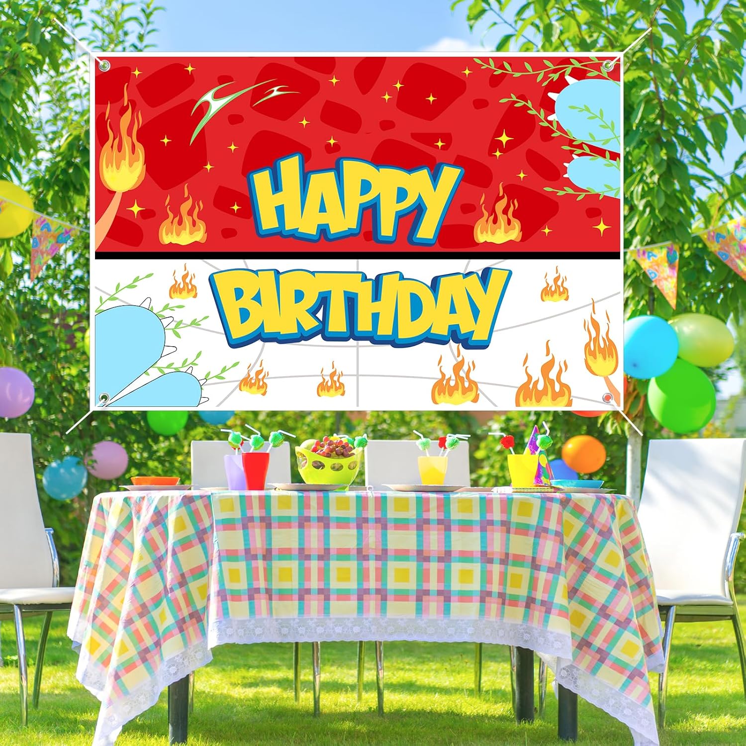 Happy Birthday Cartoon Backdrop for Kids 100x150cm Red White Blue Yellow