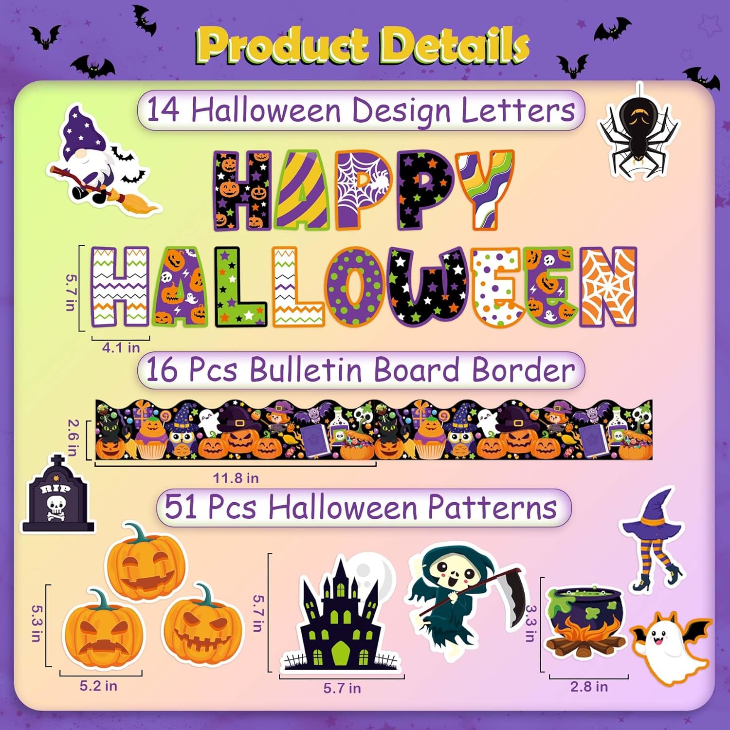 81 Pcs Halloween Bulletin Board Decor Set with Border