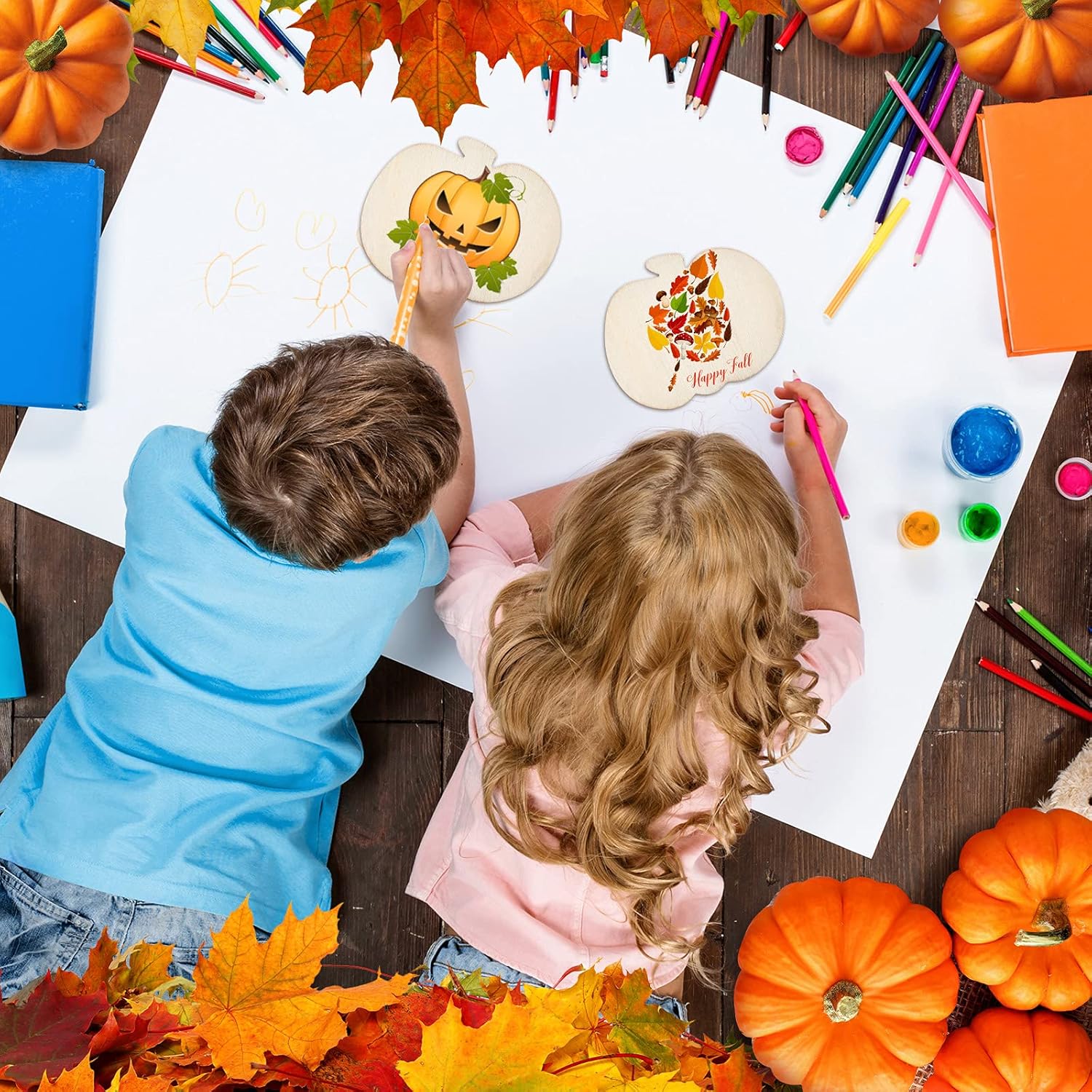 Blulu 24 Pcs Fall Wooden Pumpkin Cutouts for DIY